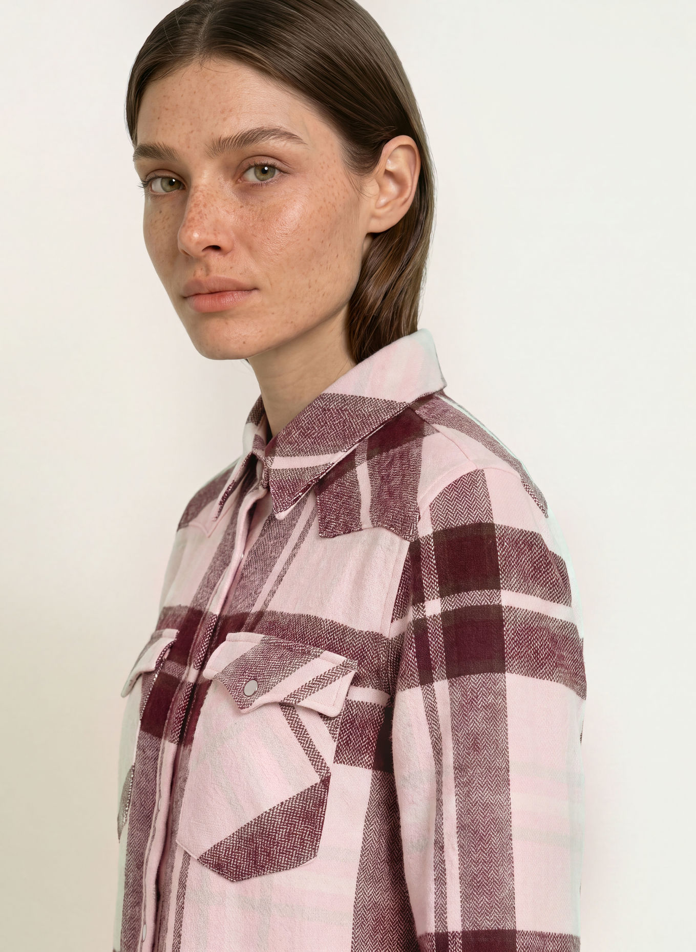 KUJTEN Overshirt LUMBER van kasjmier: ROZE / BEIGE / DONKERROOD