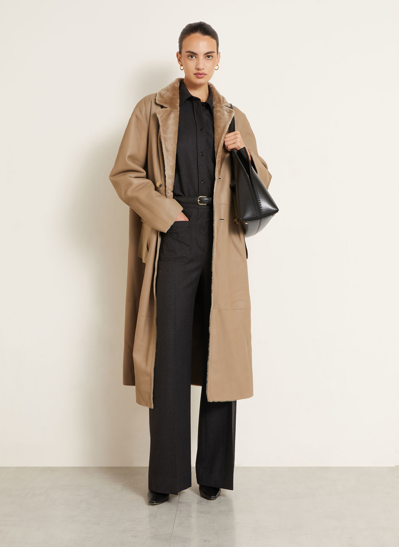 UTZON Omkeerbare leren jas CHIKA: BEIGE