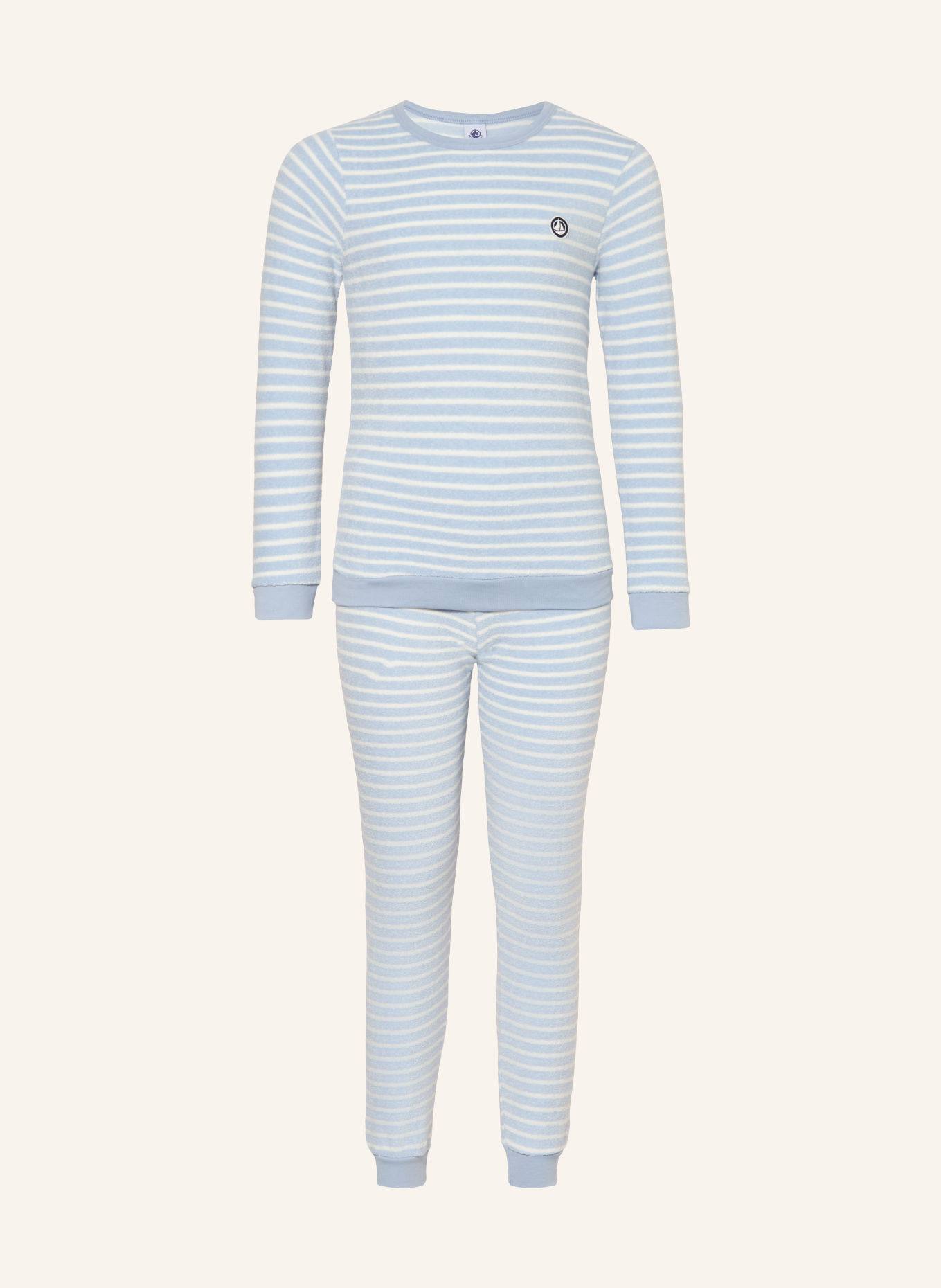 PETIT BATEAU Terry cloth pajamas: LIGHT BLUE / WHITE