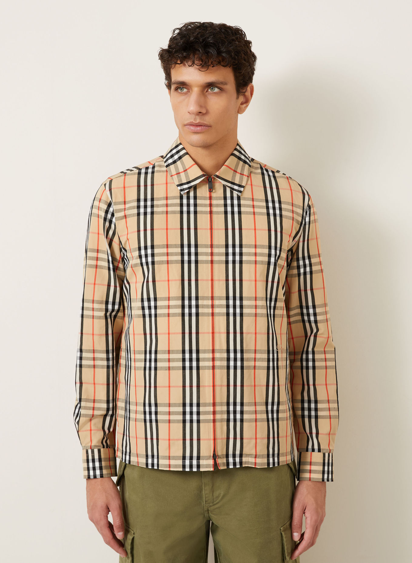 BURBERRY Košile OLLIE: BÉŽOVÁ / ČERVENÁ / ČERNÁ
