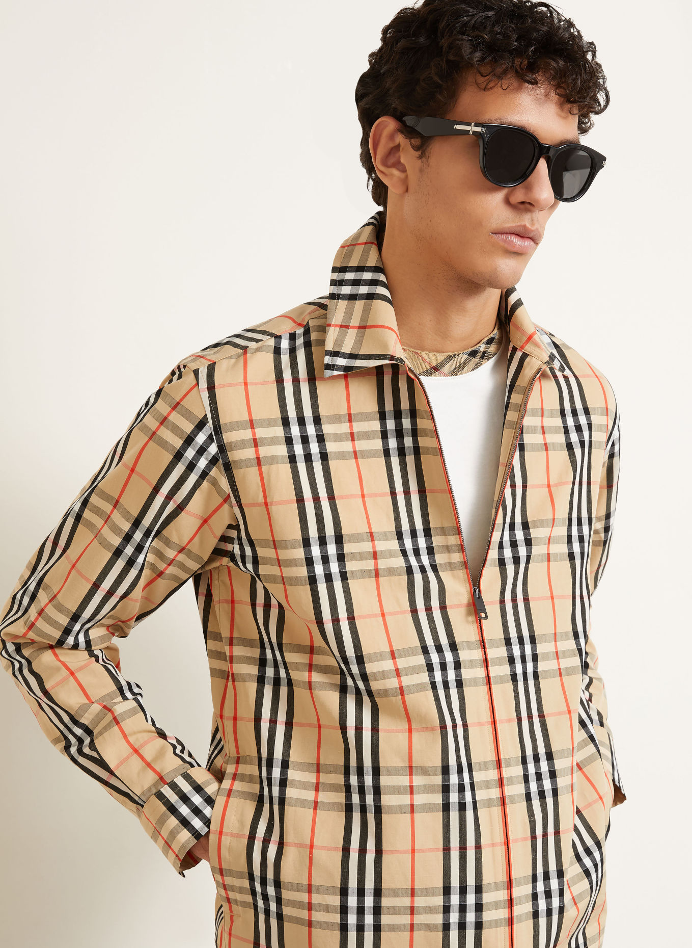 BURBERRY Košile OLLIE: BÉŽOVÁ / ČERVENÁ / ČERNÁ