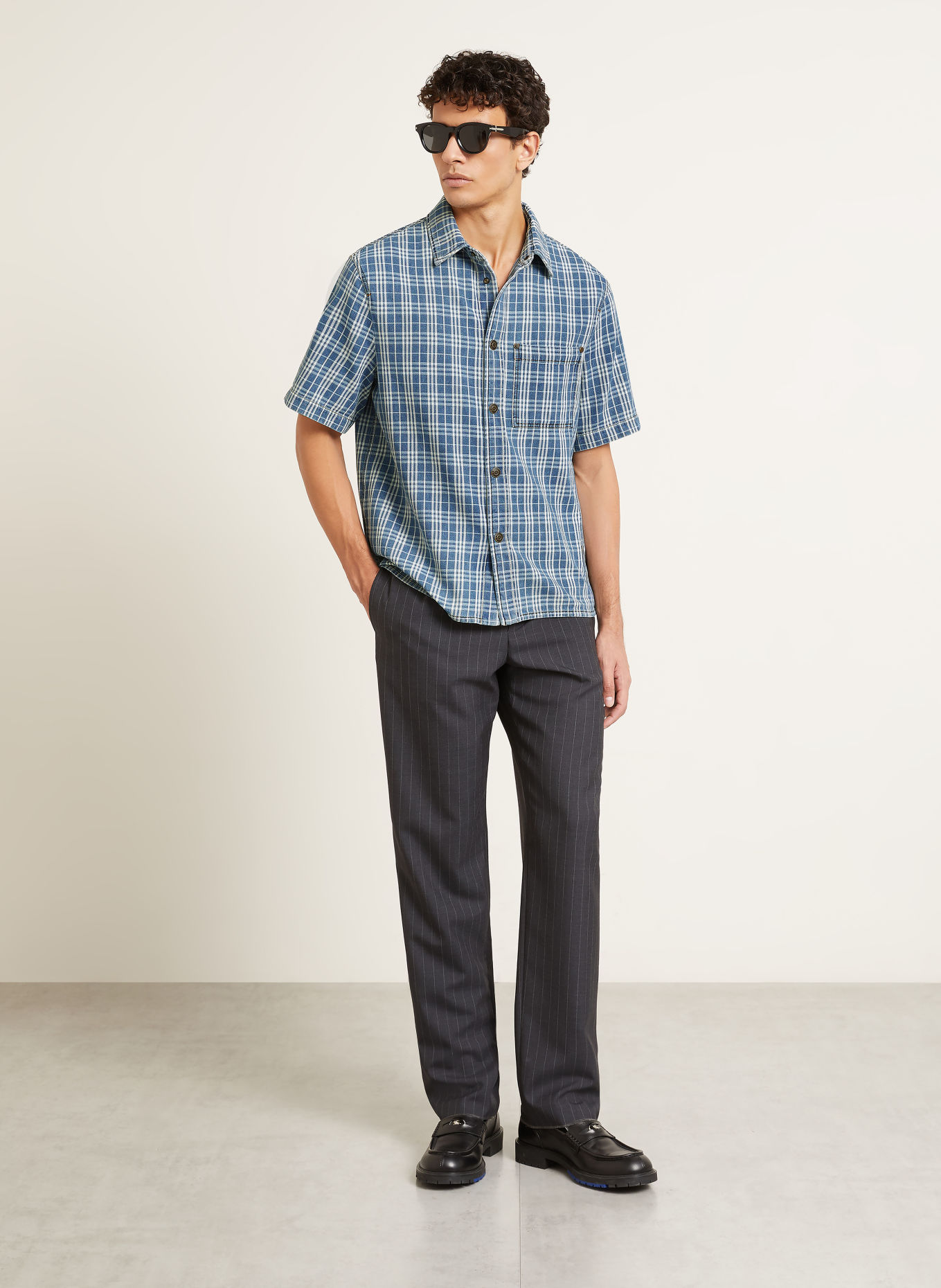 BURBERRY Džínová košile DONALD Slim Fit: TMAVĚ MODRÁ / BÍLÁ