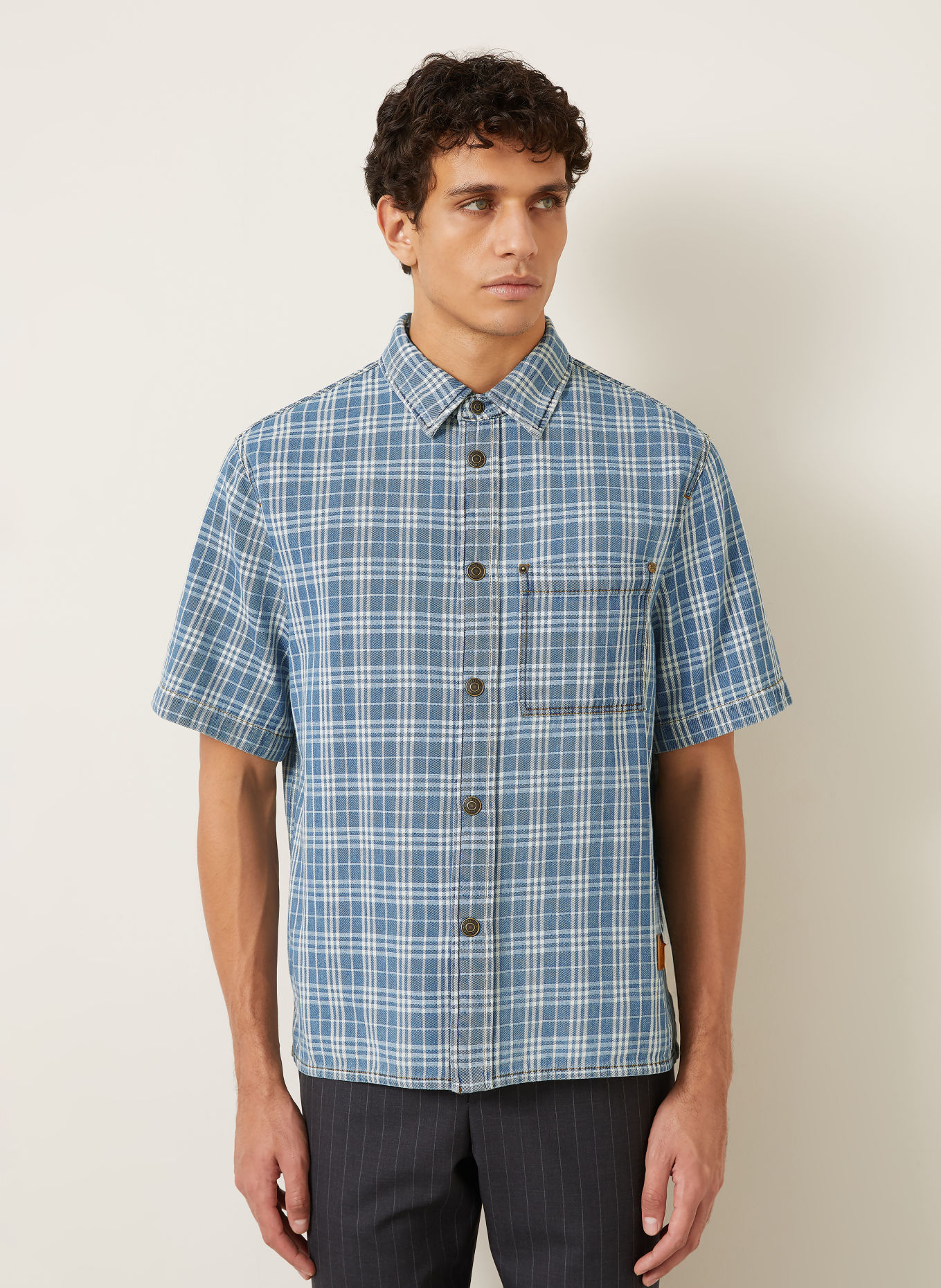 BURBERRY Džínová košile DONALD Slim Fit: TMAVĚ MODRÁ / BÍLÁ