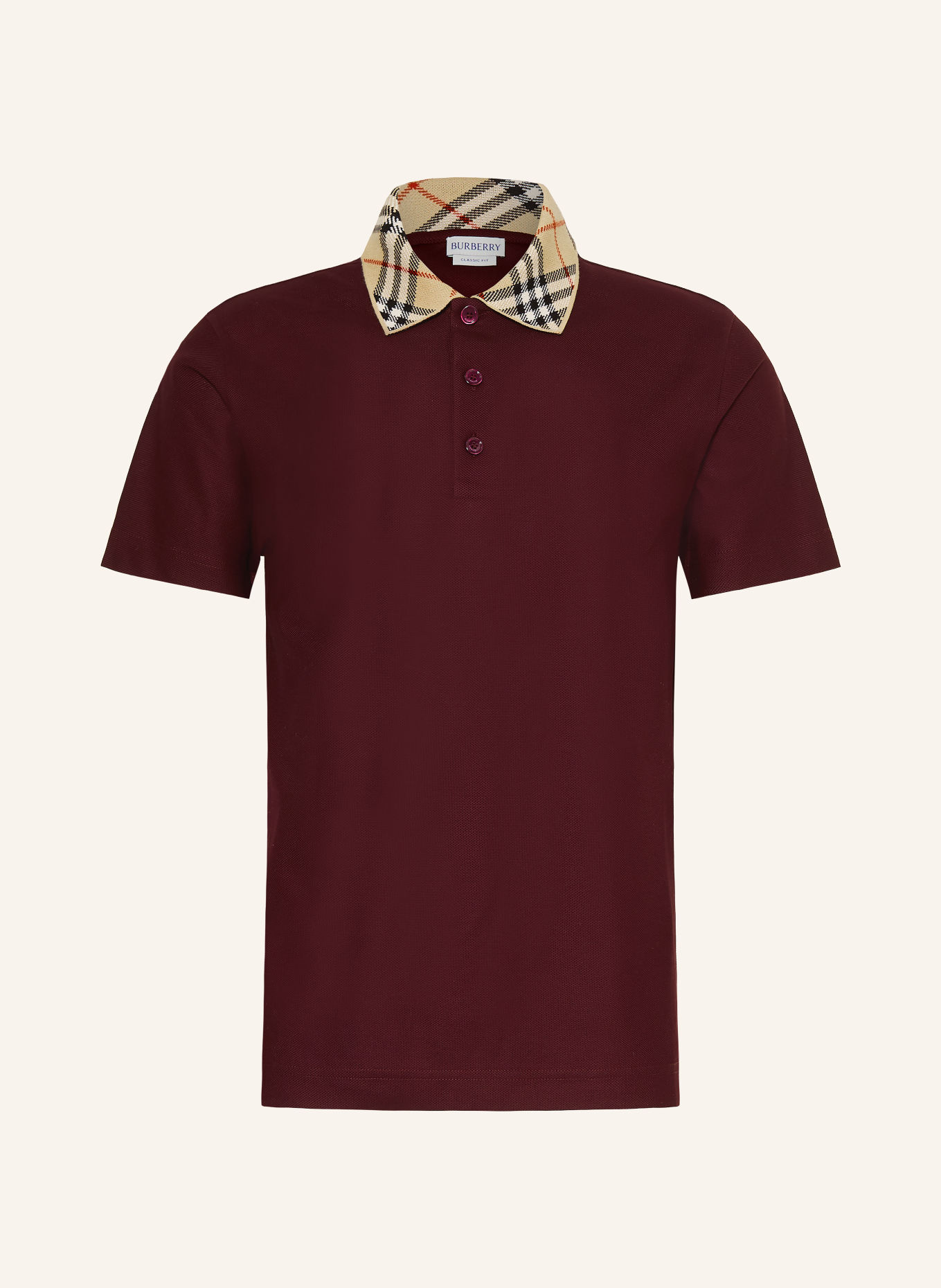 BURBERRY Polokošile z piké EVAN: TMAVĚ ČERVENÁ / ČERVENÁ / ČERNÁ