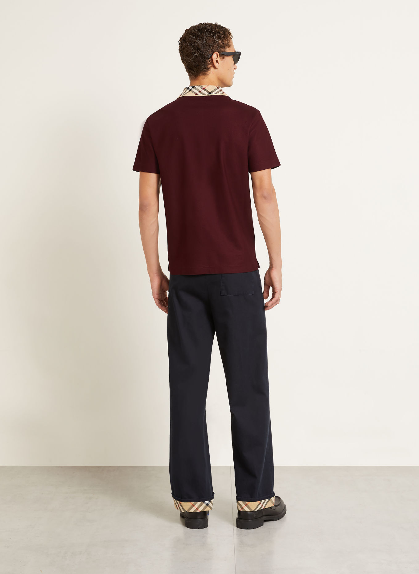 BURBERRY Polokošile z piké EVAN: TMAVĚ ČERVENÁ / ČERVENÁ / ČERNÁ