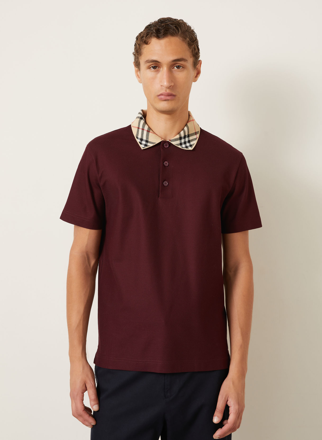 BURBERRY Polokošile z piké EVAN: TMAVĚ ČERVENÁ / ČERVENÁ / ČERNÁ