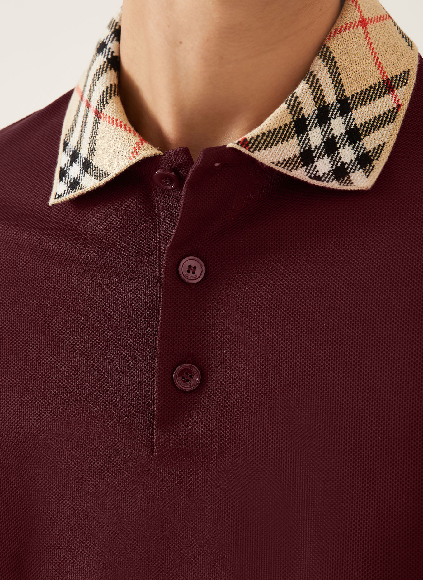BURBERRY Polokošile z piké EVAN: TMAVĚ ČERVENÁ / ČERVENÁ / ČERNÁ