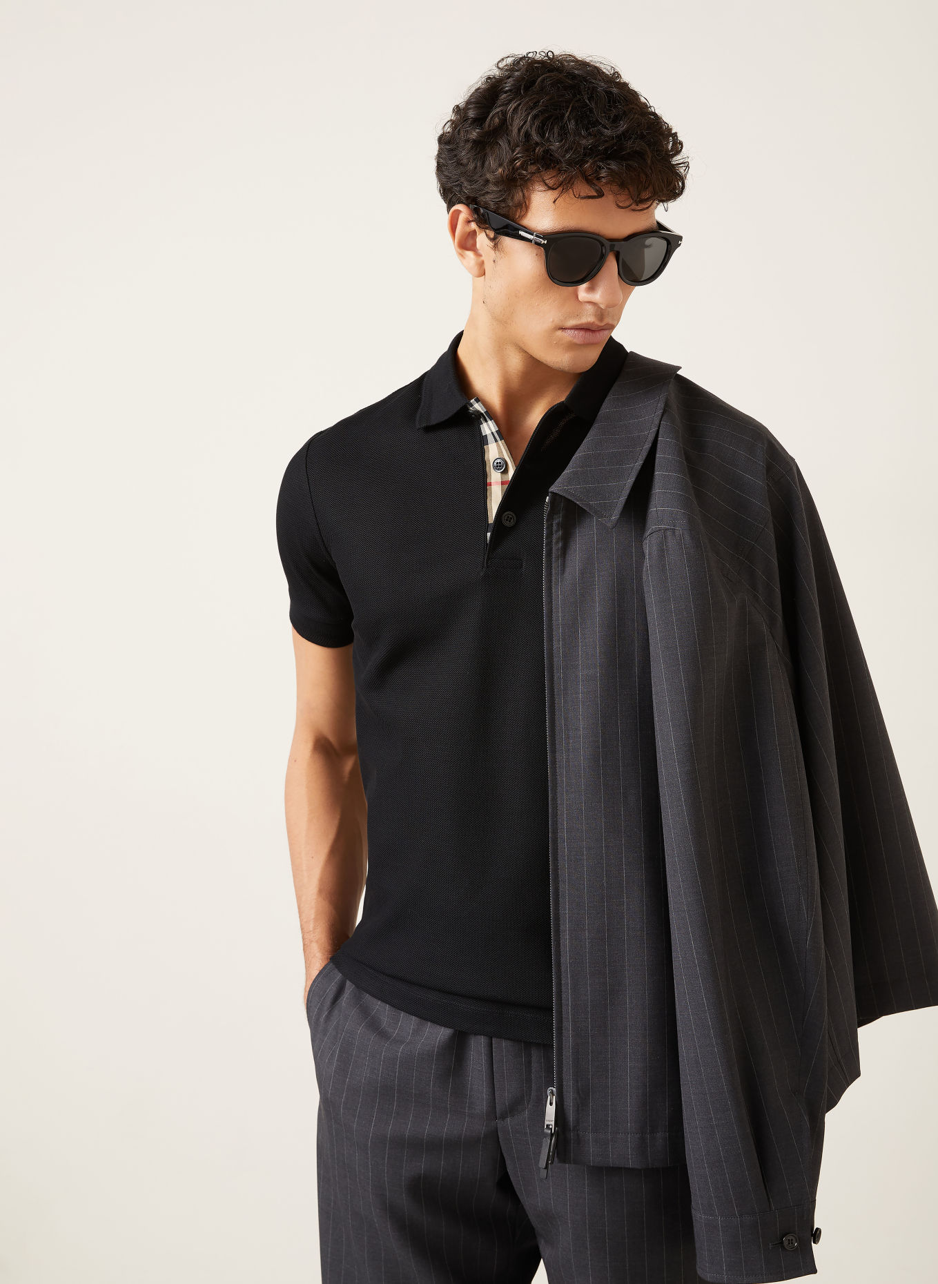 BURBERRY Polokošile z piké EDDIE: ČERNÁ