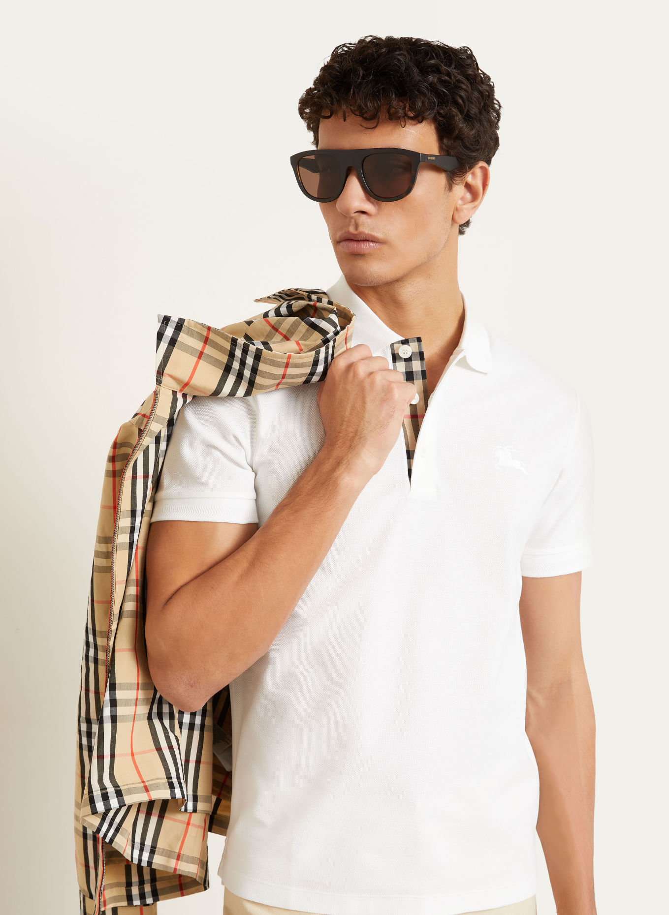 BURBERRY Polokošile z piké EDDIE: BÍLÁ