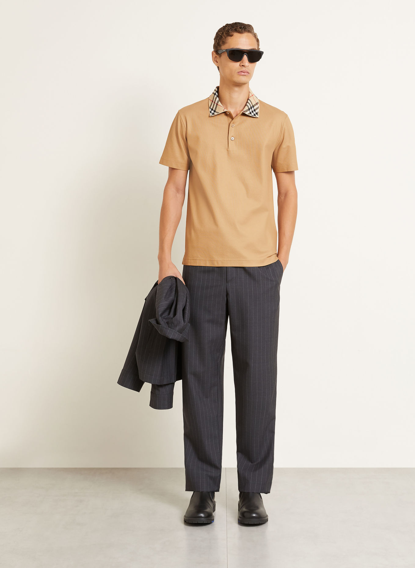 BURBERRY EVAN Piqué polo shirt: COGNAC / RED / BLACK