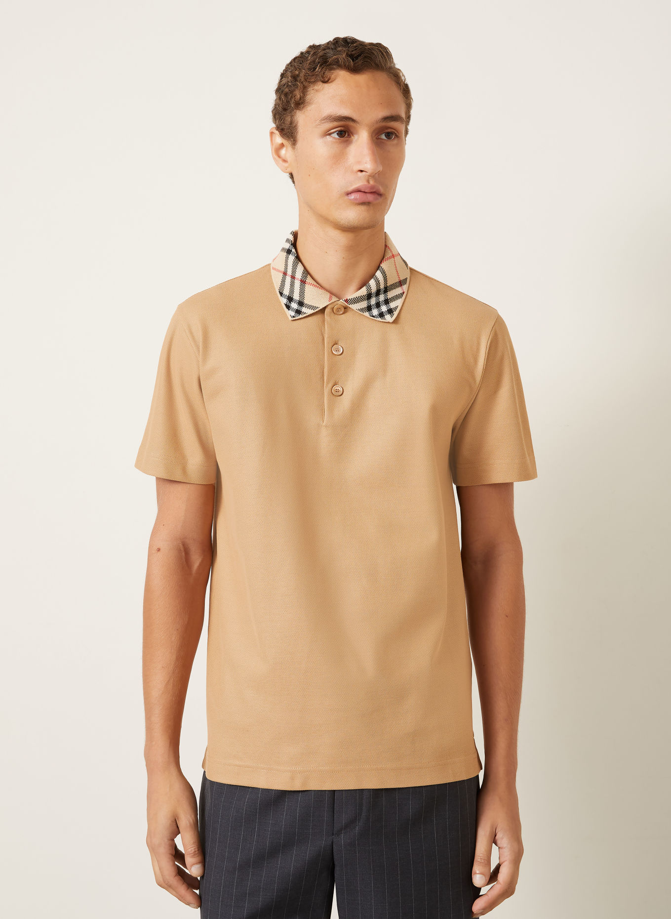 BURBERRY EVAN Piqué polo shirt: COGNAC / RED / BLACK