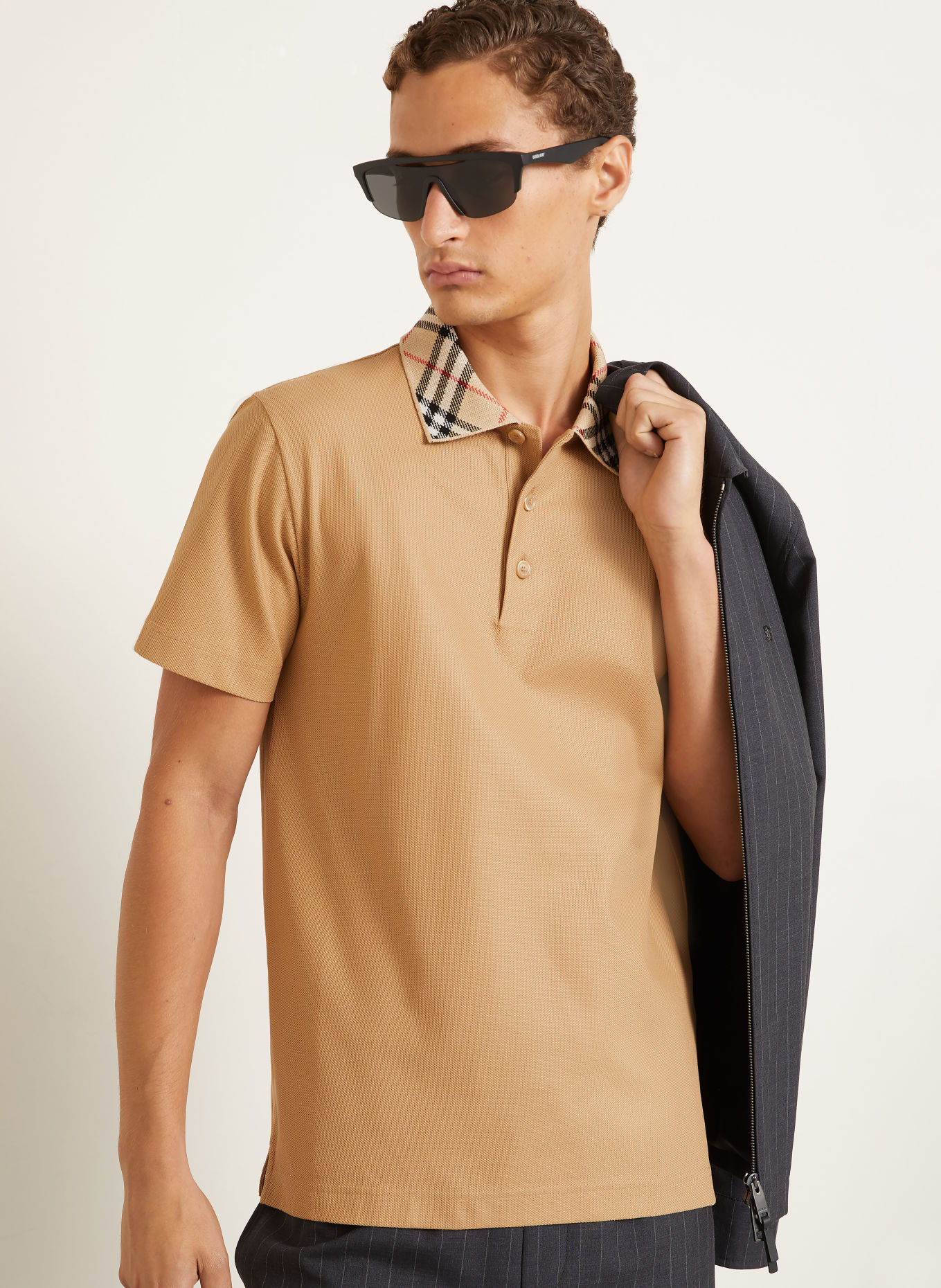 BURBERRY EVAN Piqué polo shirt: COGNAC / RED / BLACK
