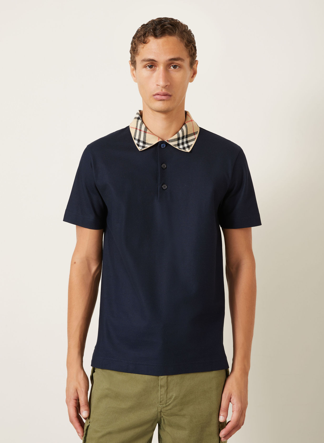 BURBERRY Polokošile z piké EVAN: TMAVĚ MODRÁ / ČERVENÁ / ČERNÁ