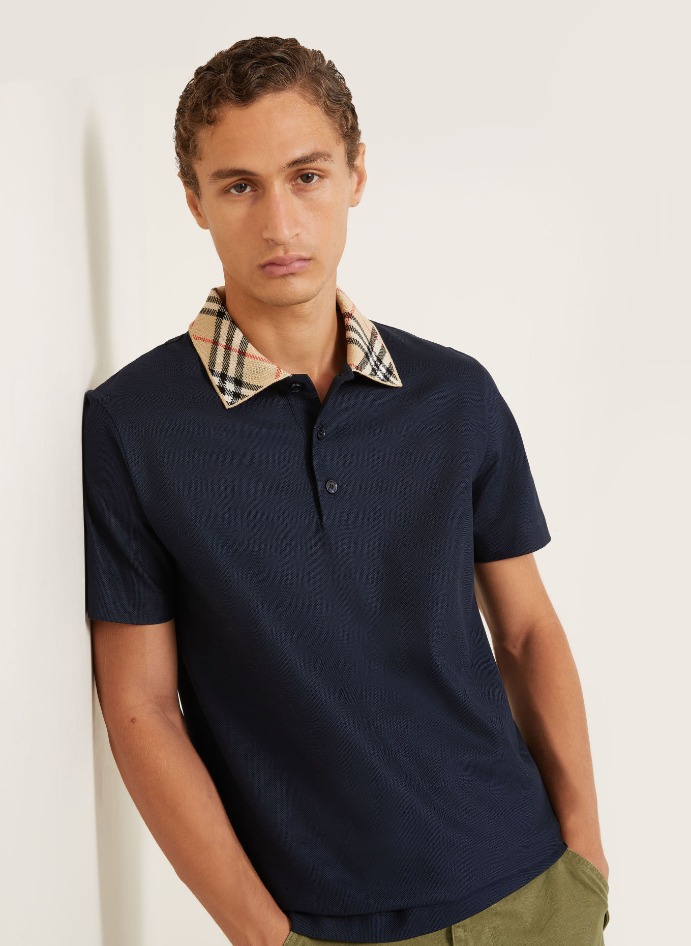 BURBERRY Polokošile z piké EVAN: TMAVĚ MODRÁ / ČERVENÁ / ČERNÁ