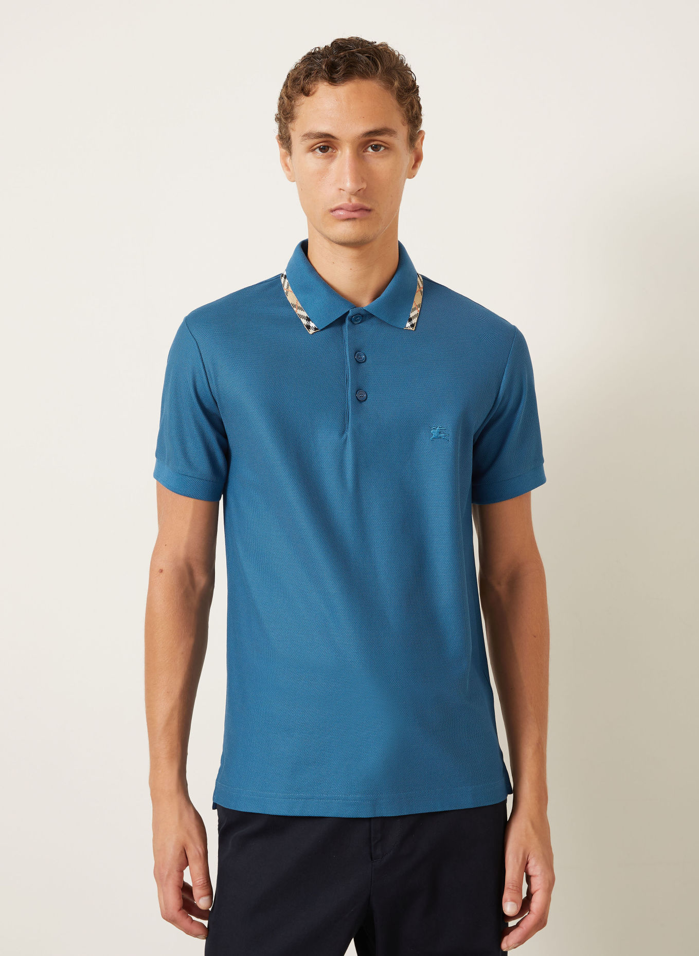 BURBERRY EDDIE Piqué polo shirt: LIGHT BLUE / RED / BLACK