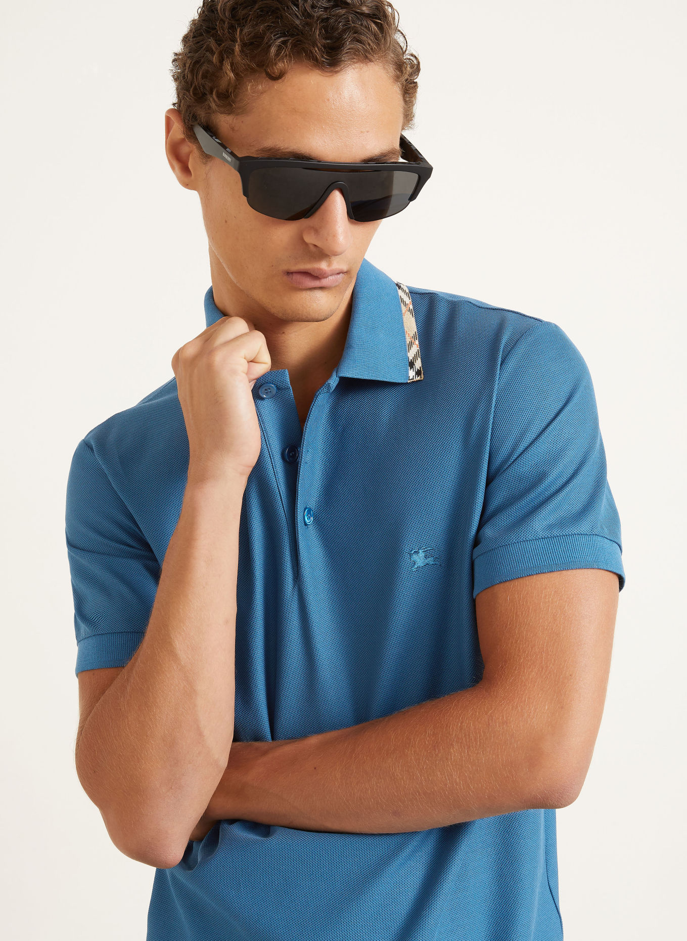 BURBERRY EDDIE Piqué polo shirt: LIGHT BLUE / RED / BLACK