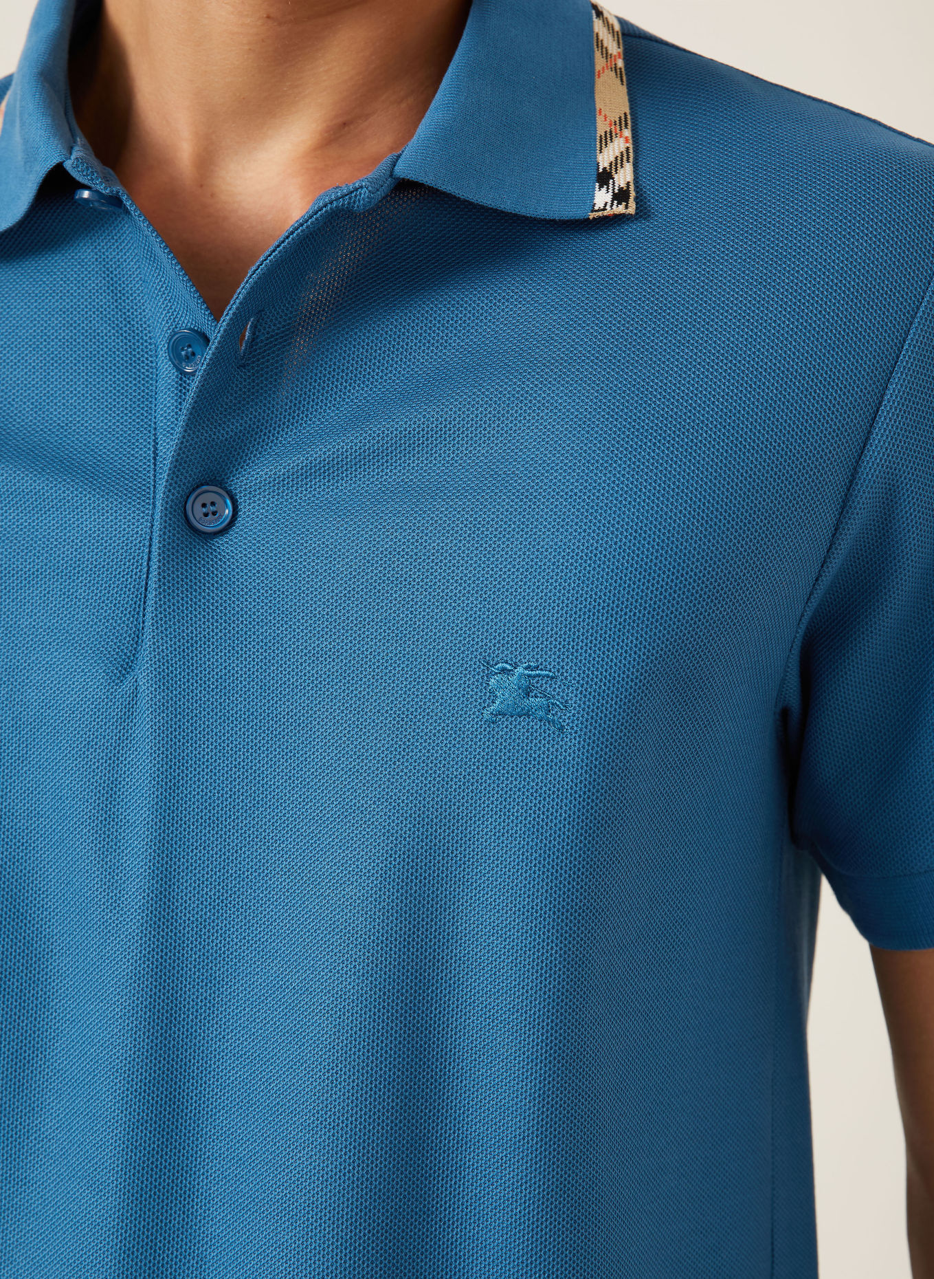BURBERRY EDDIE Piqué polo shirt: LIGHT BLUE / RED / BLACK