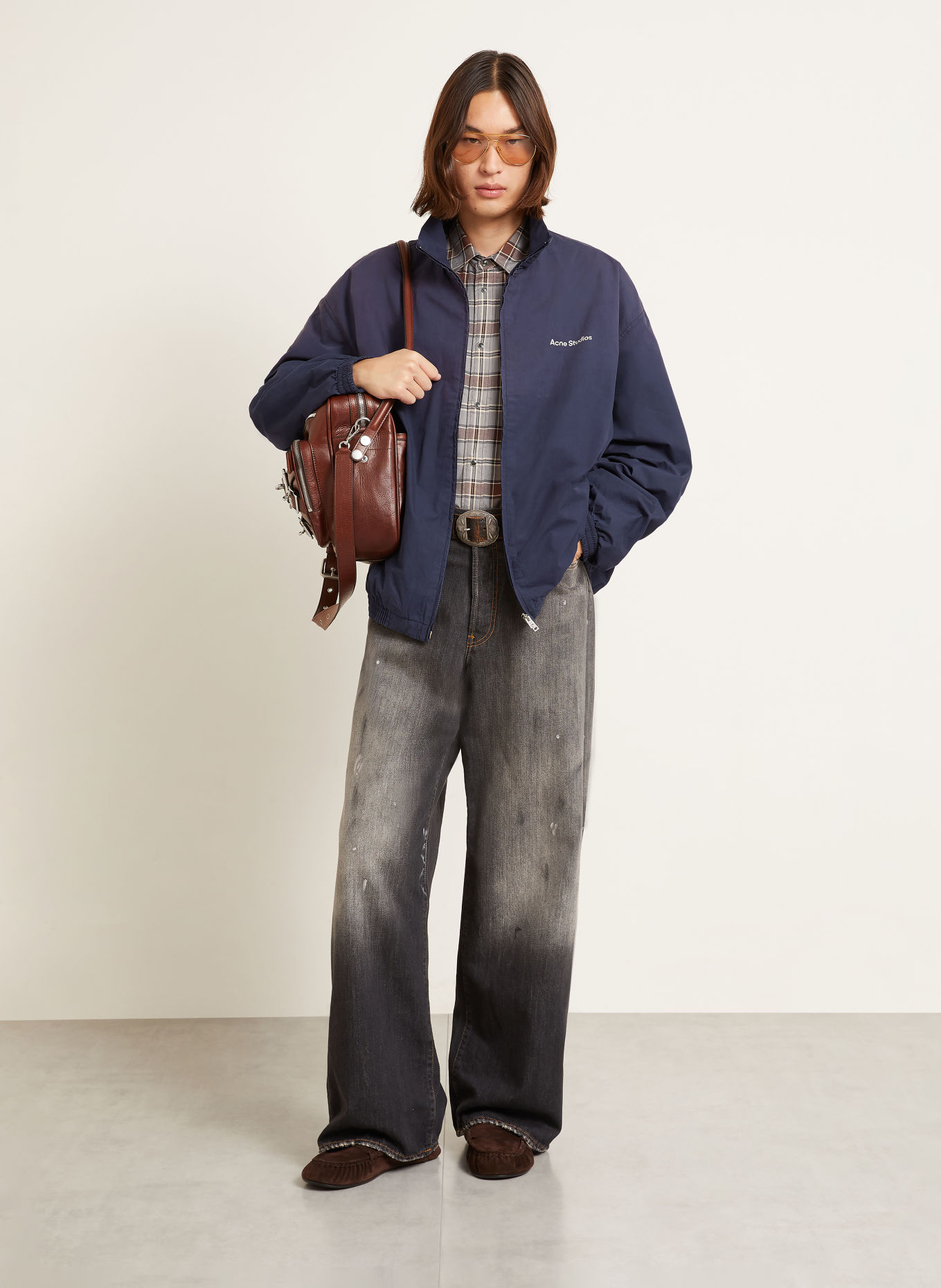 Acne Studios Blouson: DUNKELBLAU / WEISS