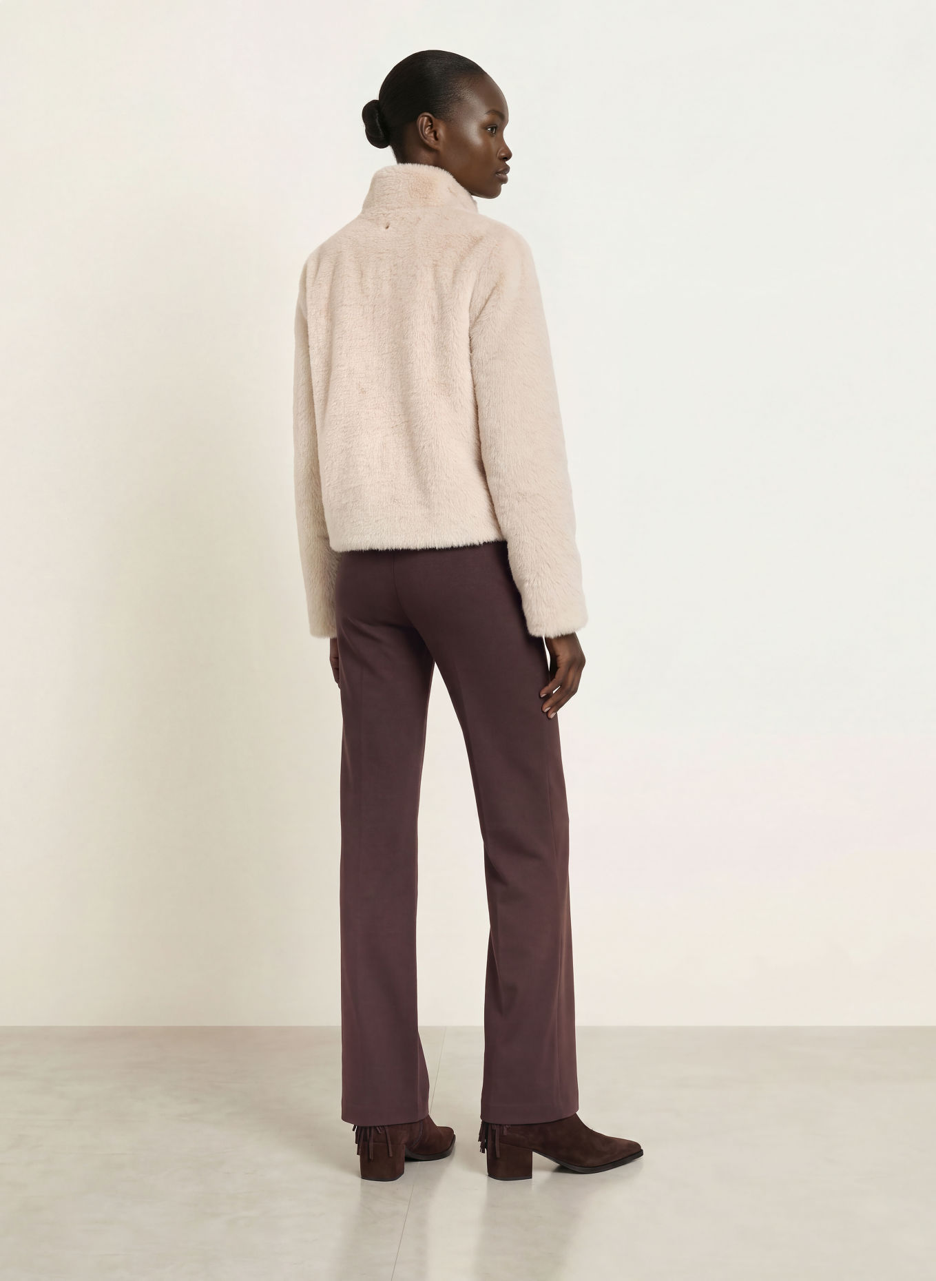 MARC CAIN Faux Fur Jacket: 646 warm stone