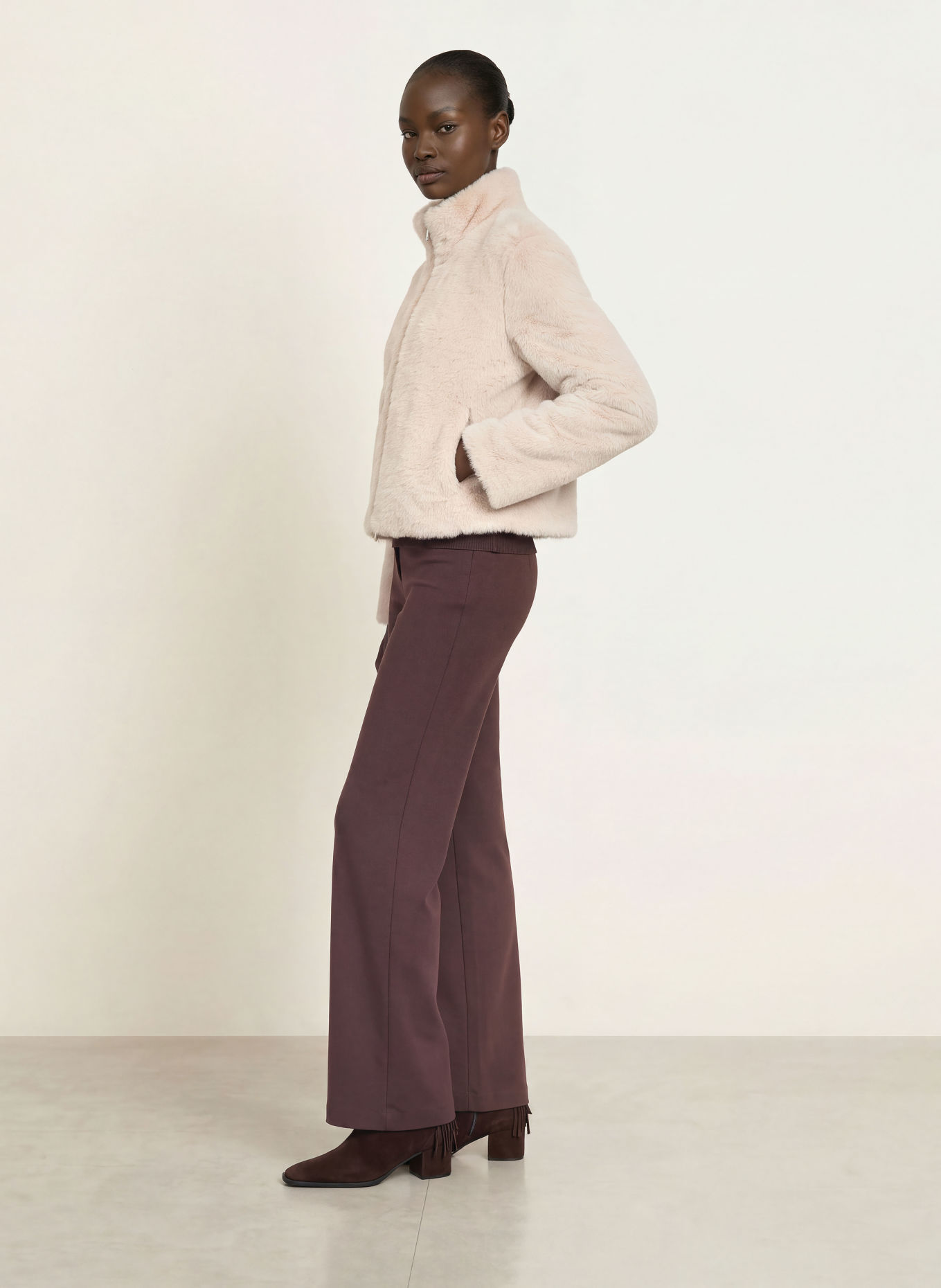 MARC CAIN Faux Fur Jacket: 646 warm stone