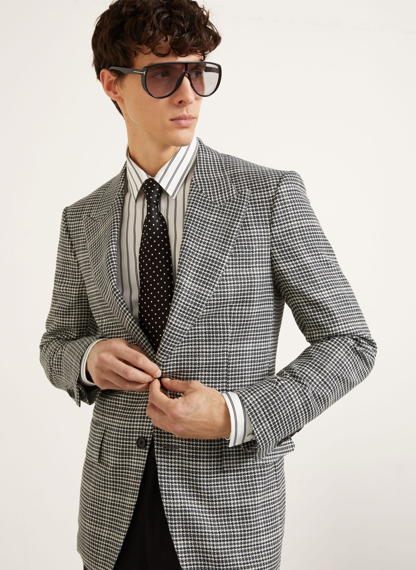 TOM FORD Colbert SHELTON Extra Slim Fit: ZWART / CRÈME / DONKERGRIJS