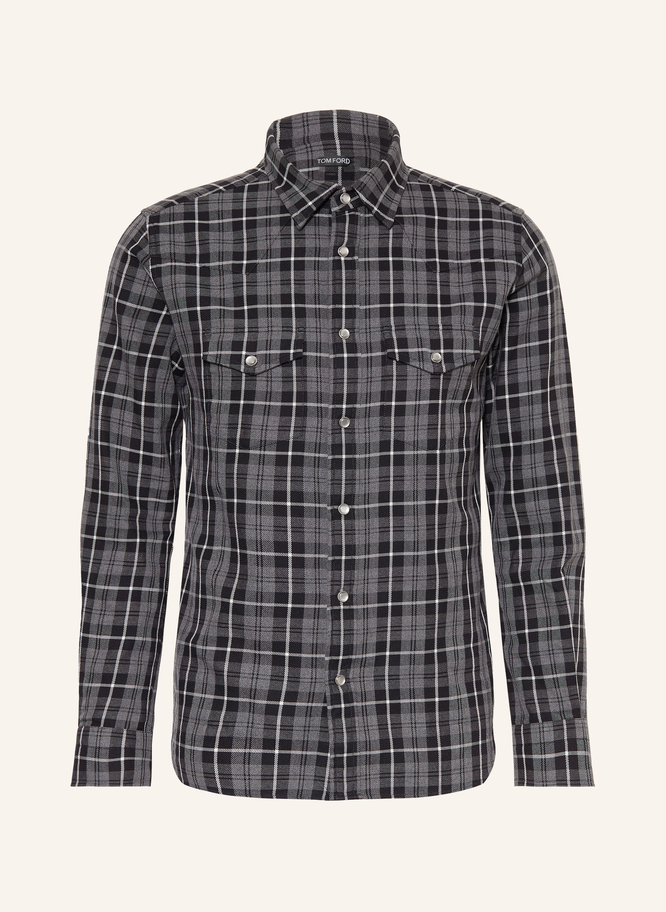 TOM FORD Košile Slim Fit: ŠEDÁ / BÍLÁ / ČERNÁ