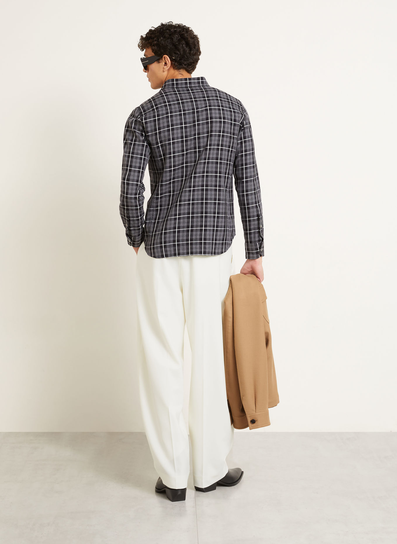 TOM FORD Košile Slim Fit: ŠEDÁ / BÍLÁ / ČERNÁ