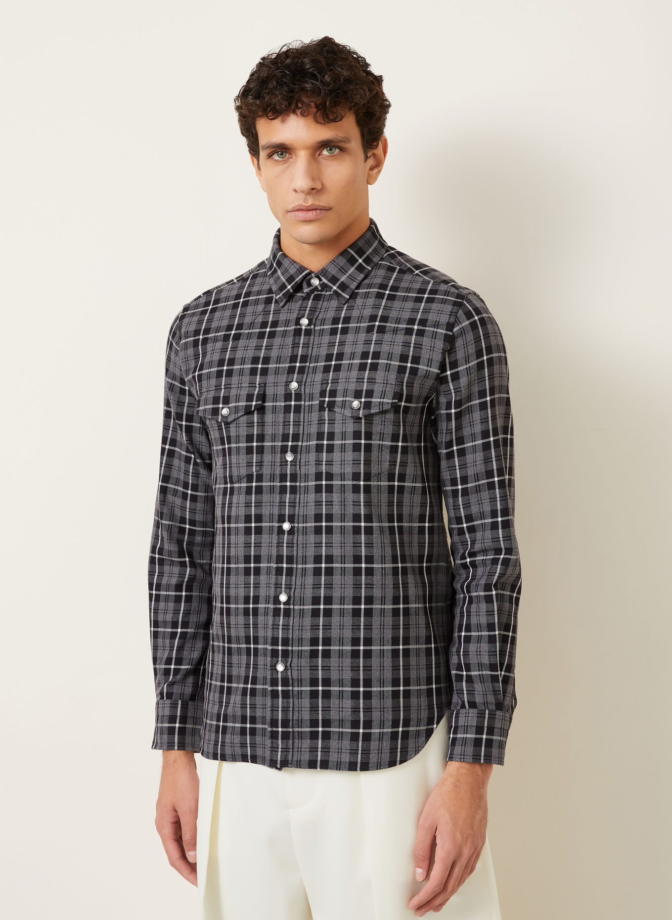 TOM FORD Košile Slim Fit: ŠEDÁ / BÍLÁ / ČERNÁ