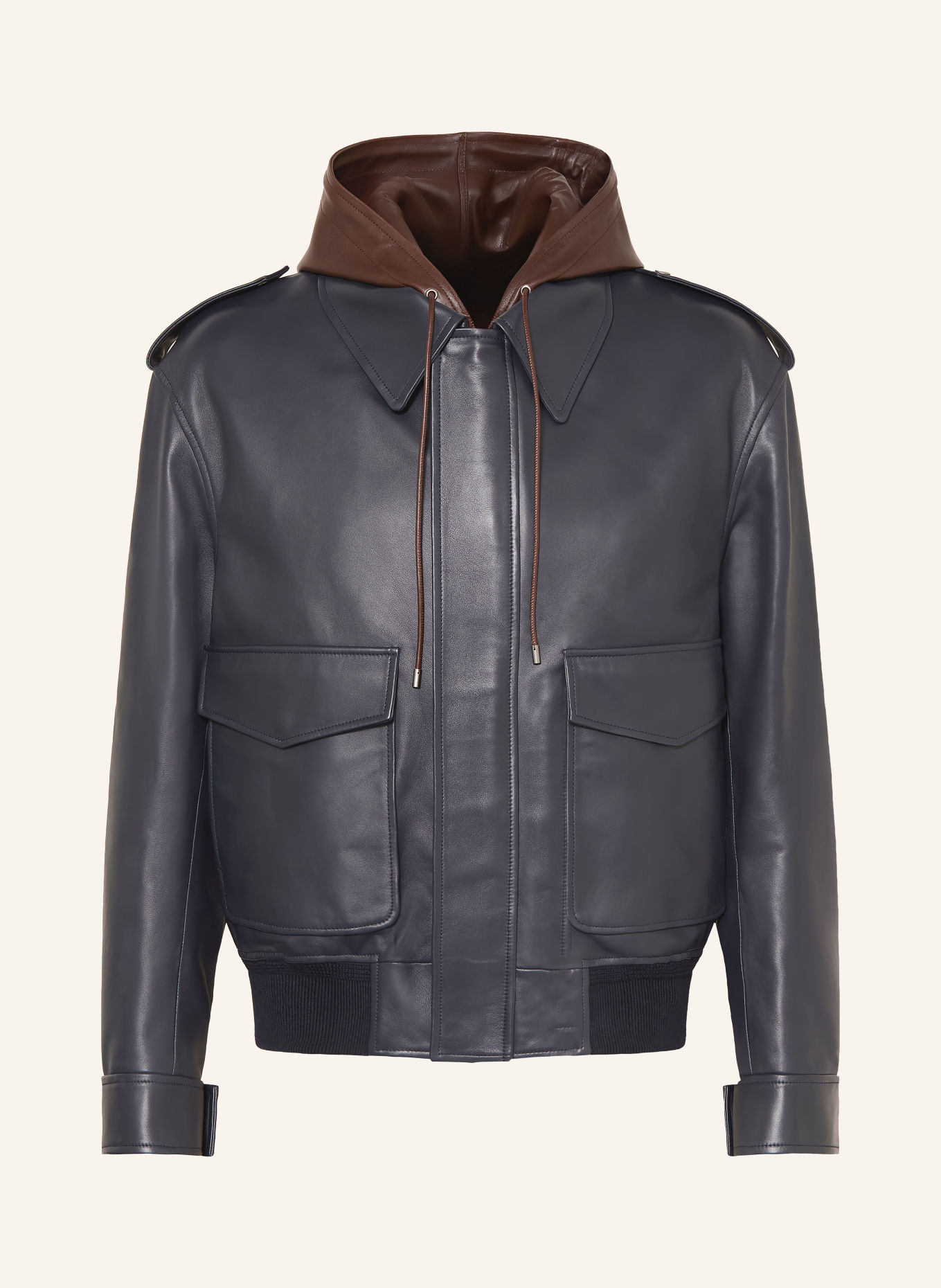 LOEWE Leren blouson met bies: DONKERBLAUW / MARRON FONCÉ