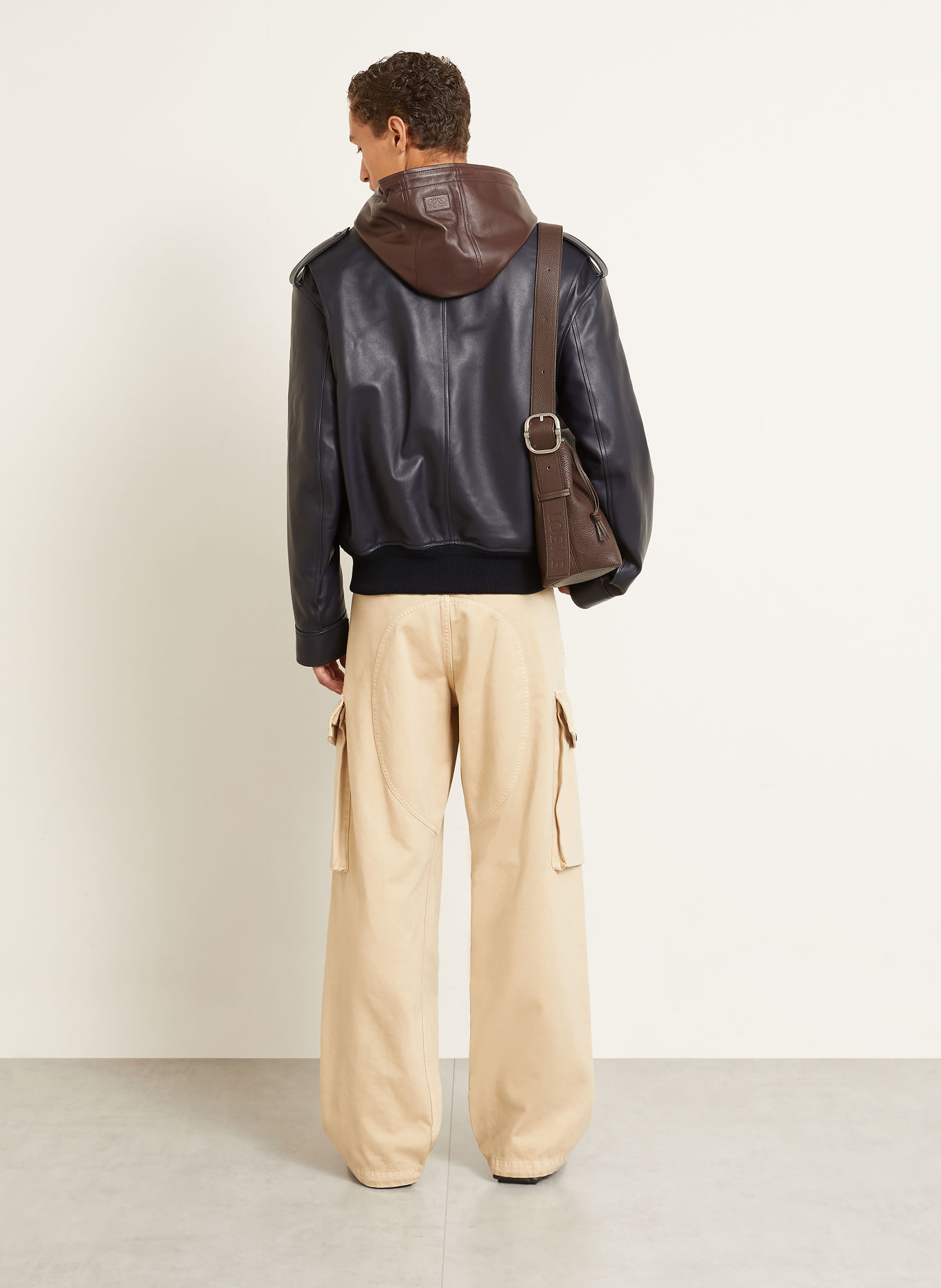 LOEWE Leren blouson met bies: DONKERBLAUW / MARRON FONCÉ