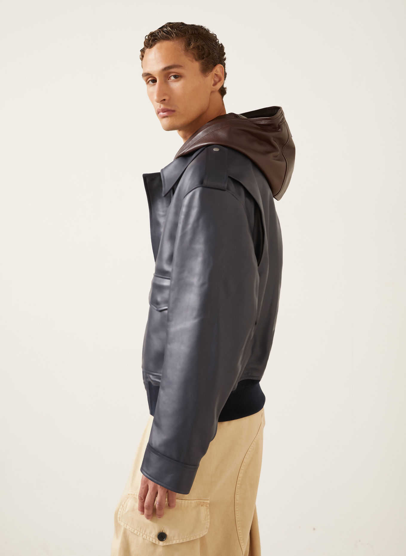 LOEWE Leren blouson met bies: DONKERBLAUW / MARRON FONCÉ