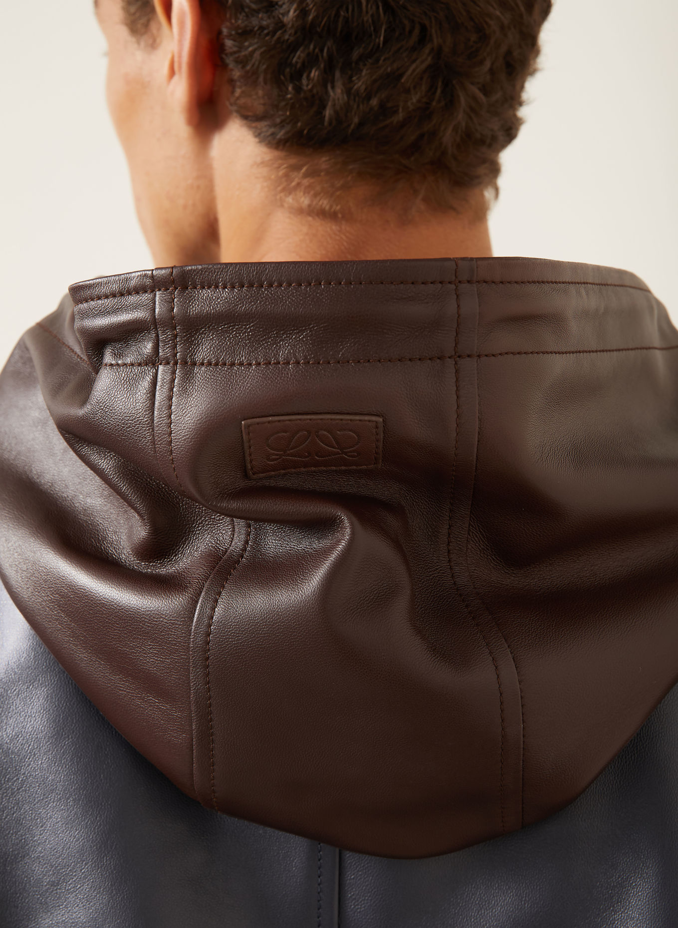 LOEWE Leren blouson met bies: DONKERBLAUW / MARRON FONCÉ