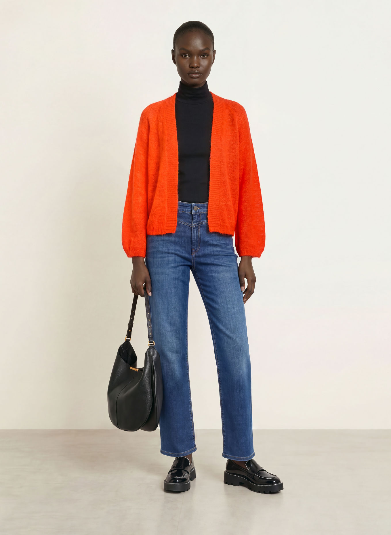 MARC CAIN Gebreid openvallend vest met alpaca: 278 campari