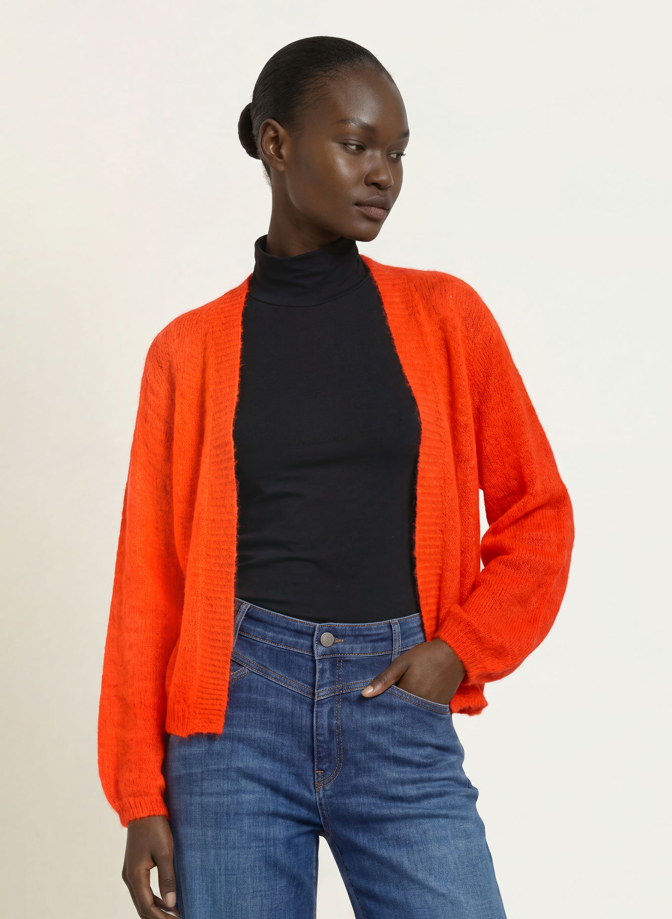 MARC CAIN Gebreid openvallend vest met alpaca: 278 campari