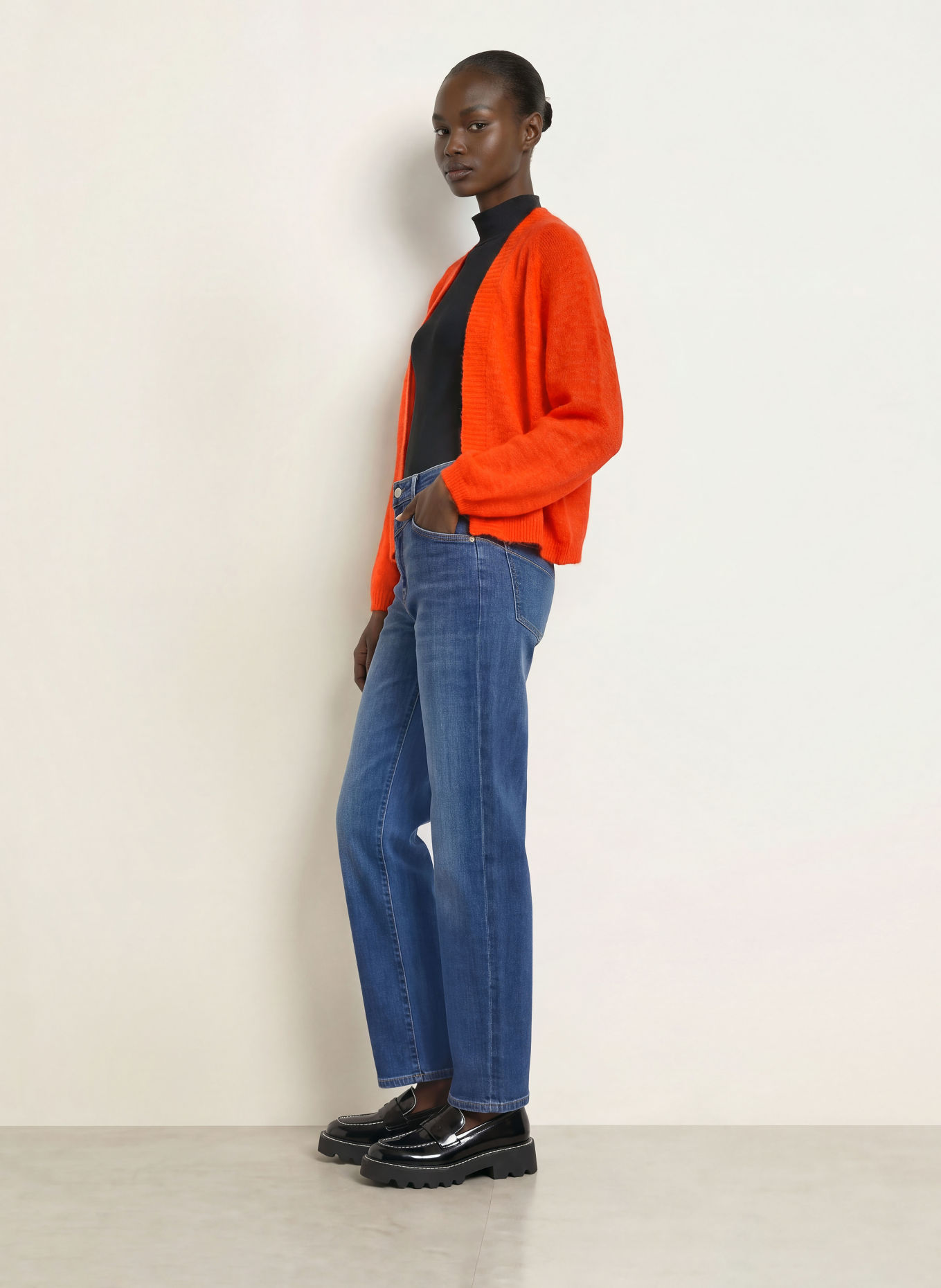 MARC CAIN Gebreid openvallend vest met alpaca: 278 campari