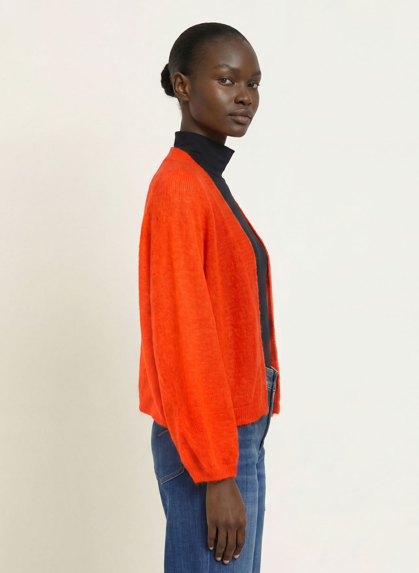 MARC CAIN Gebreid openvallend vest met alpaca: 278 campari