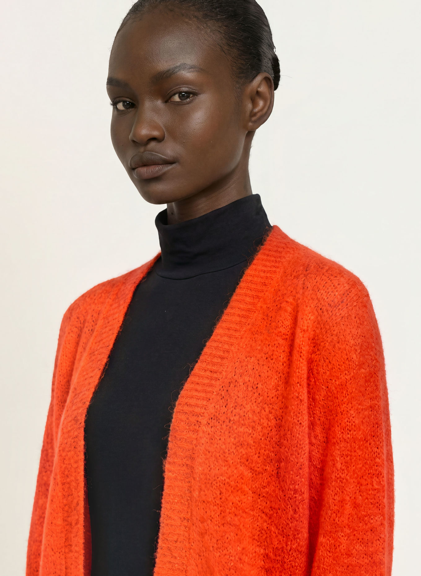 MARC CAIN Gebreid openvallend vest met alpaca: 278 campari
