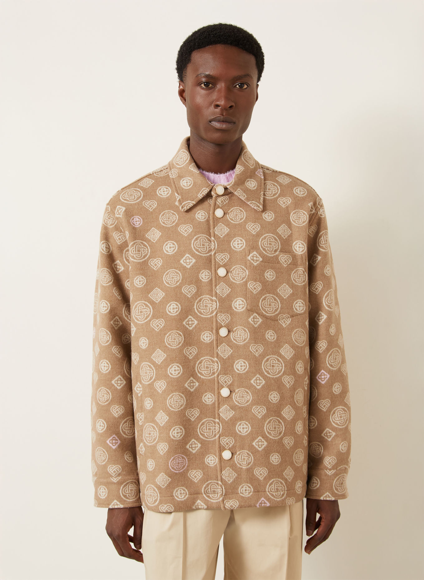 Casablanca Overjacket van flanel: BEIGE / WIT