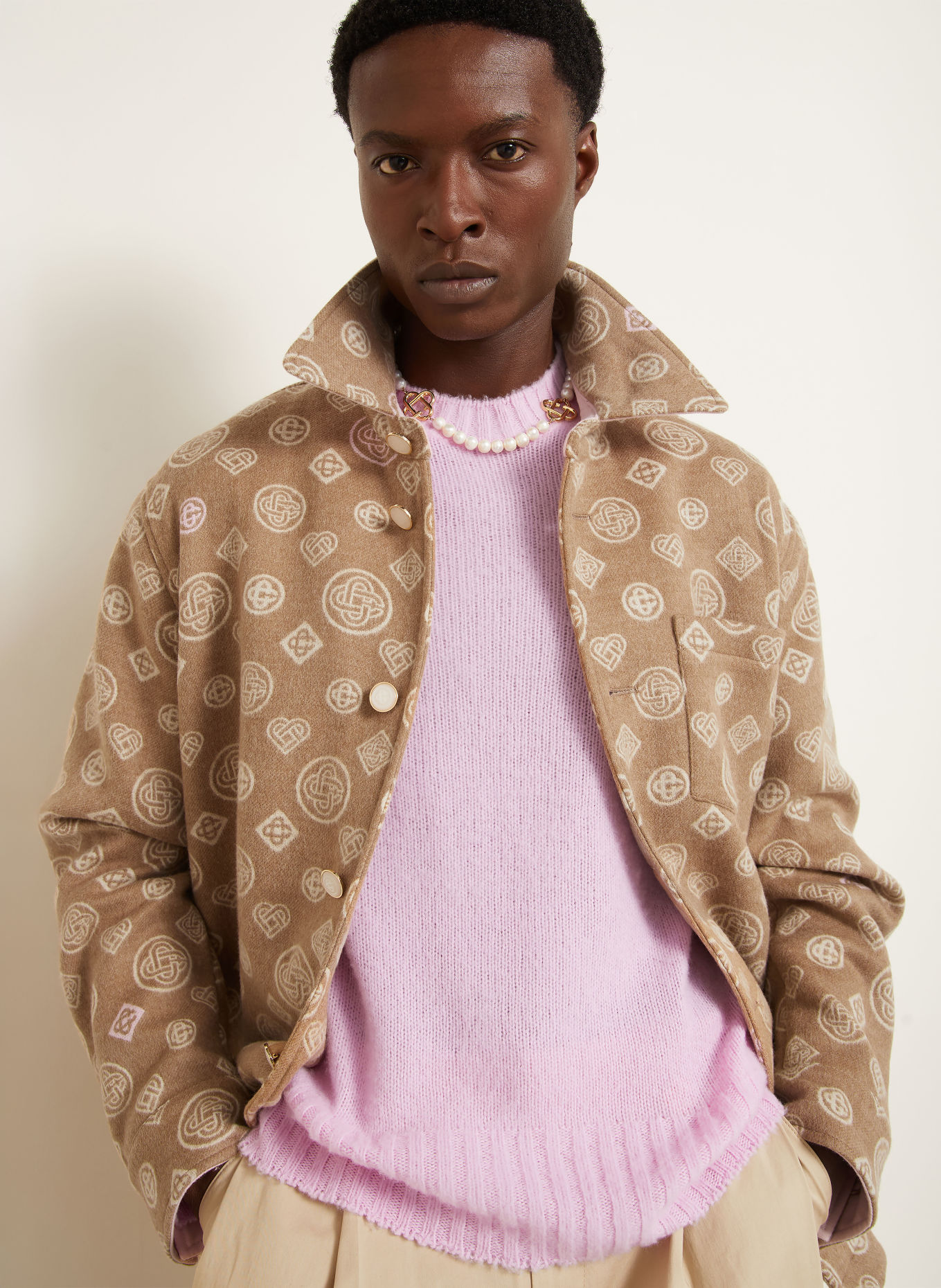 Casablanca Overjacket van flanel: BEIGE / WIT