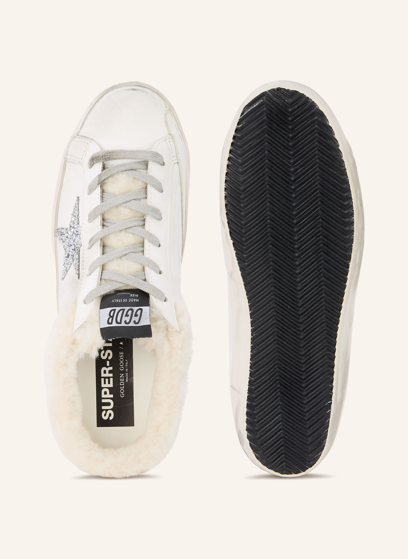 GOLDEN GOOSE Mules SUPER-STAR: ECRU / SILBER