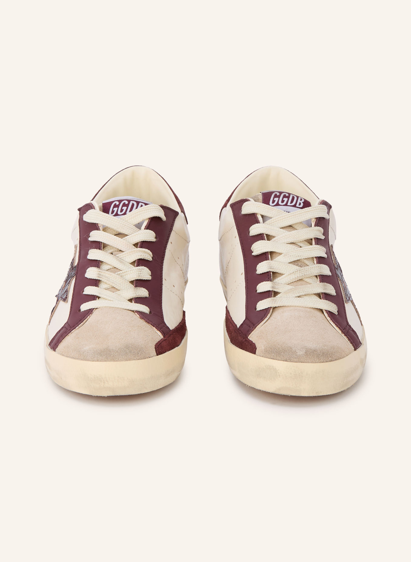 GOLDEN GOOSE Sneaker SUPER-STAR: ECRU / GRAU / DUNKELROT