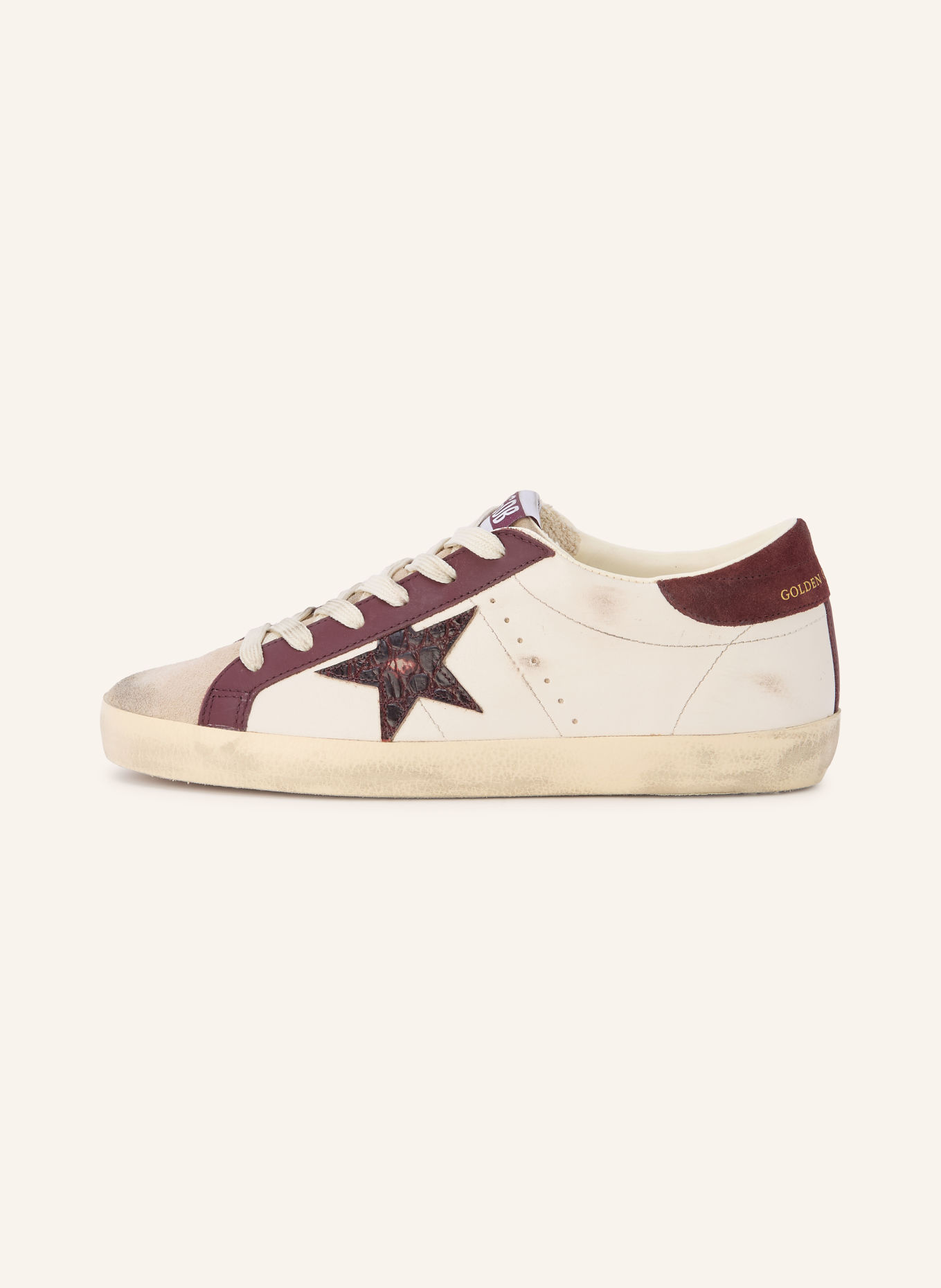 GOLDEN GOOSE Sneaker SUPER-STAR: ECRU / GRAU / DUNKELROT