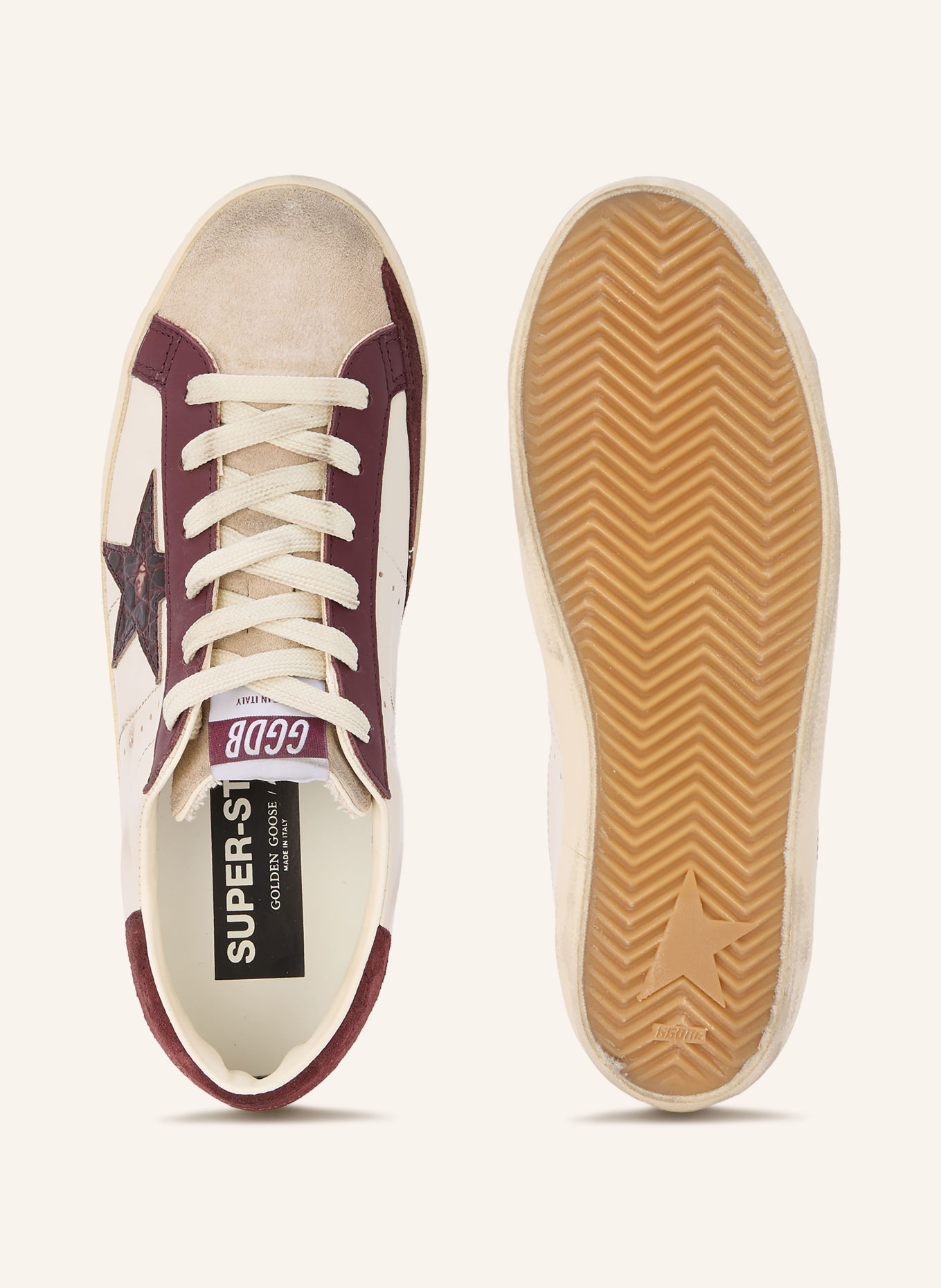 GOLDEN GOOSE Sneaker SUPER-STAR: ECRU / GRAU / DUNKELROT