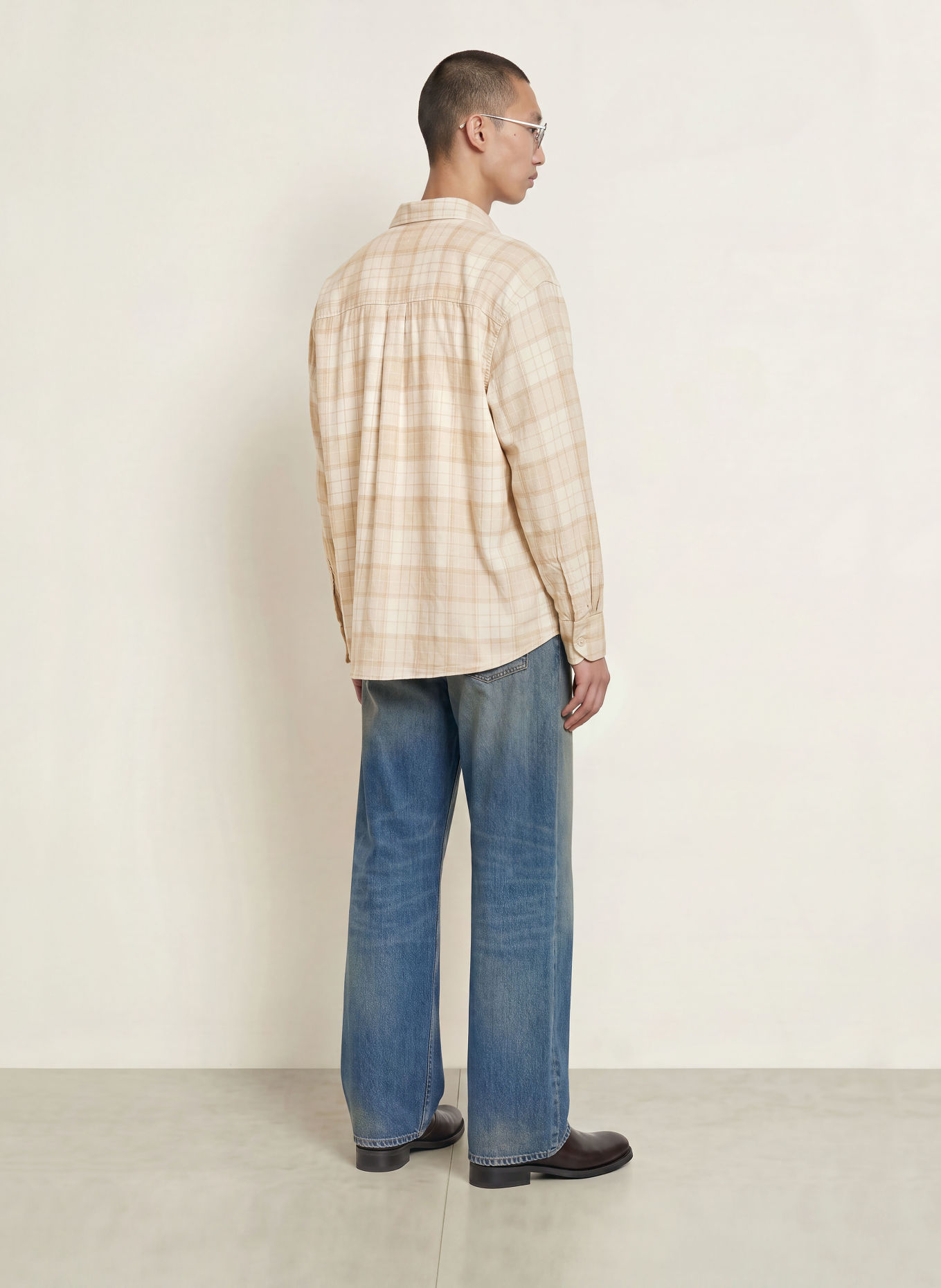 OUR LEGACY Comfort Fit Flannel Shirt: LIGHT GRAY / BEIGE / GRAY