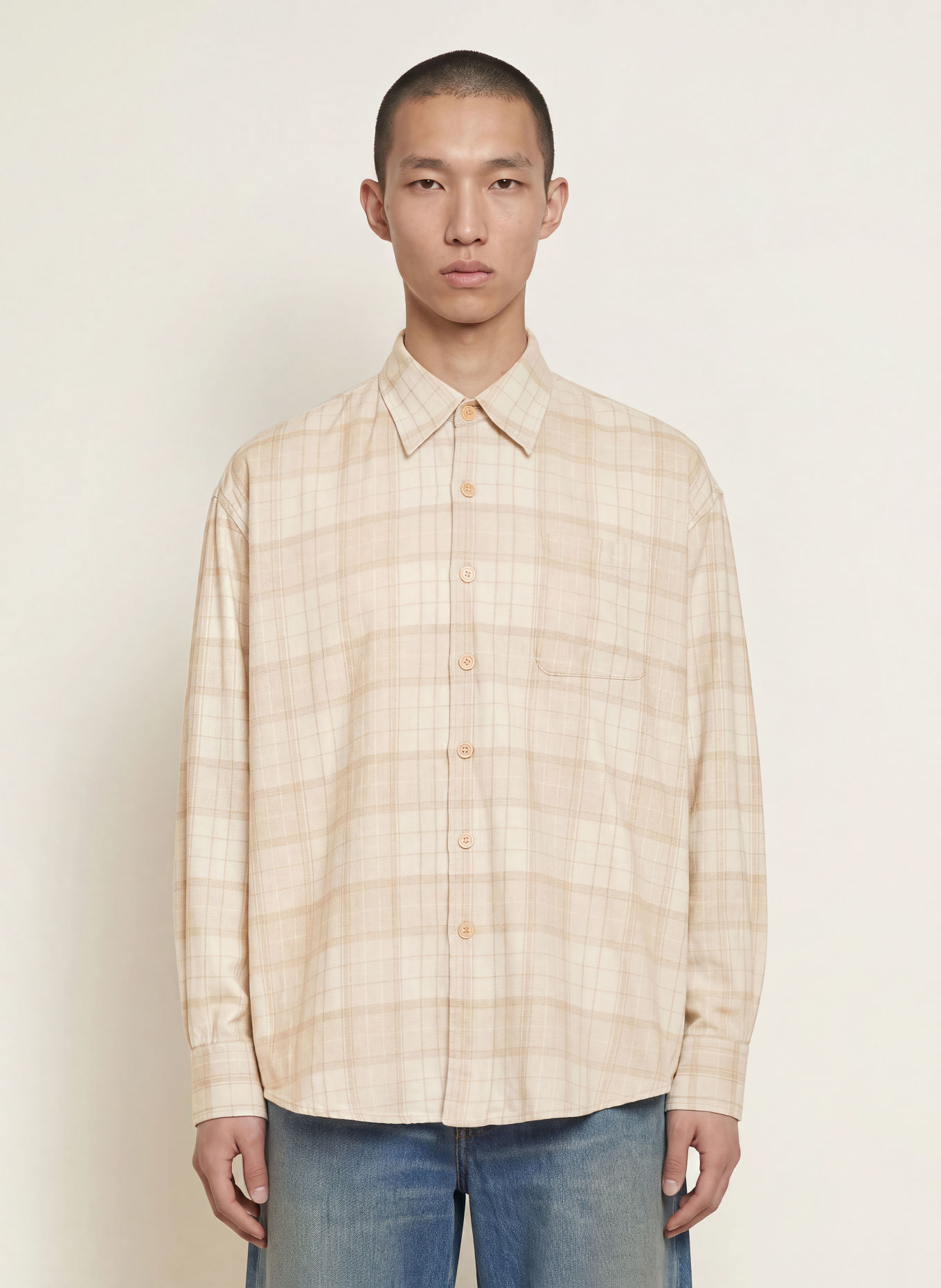 OUR LEGACY Comfort Fit Flannel Shirt: LIGHT GRAY / BEIGE / GRAY