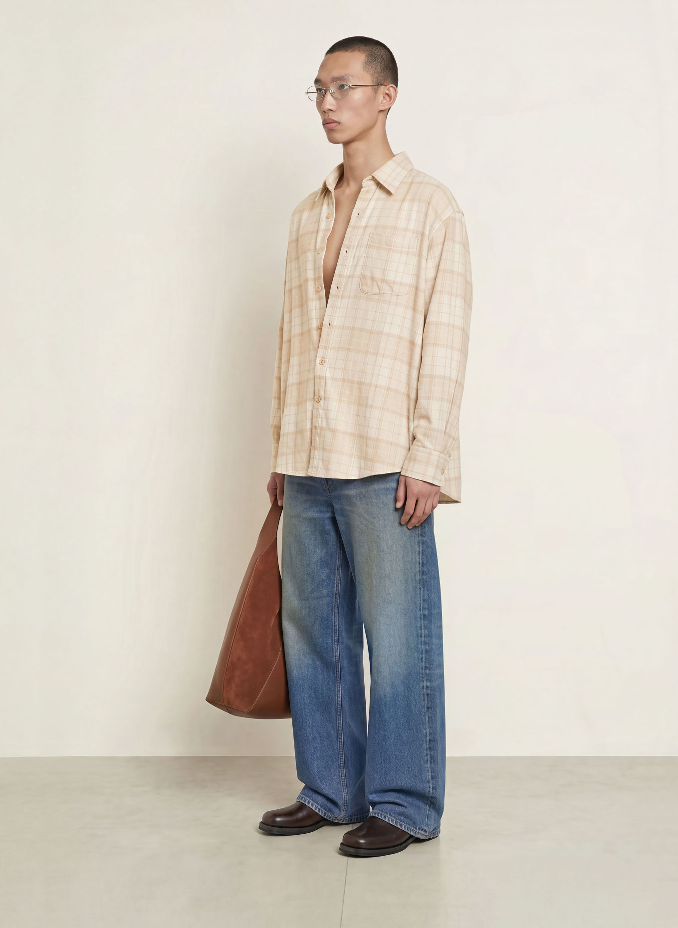 OUR LEGACY Comfort Fit Flannel Shirt: LIGHT GRAY / BEIGE / GRAY