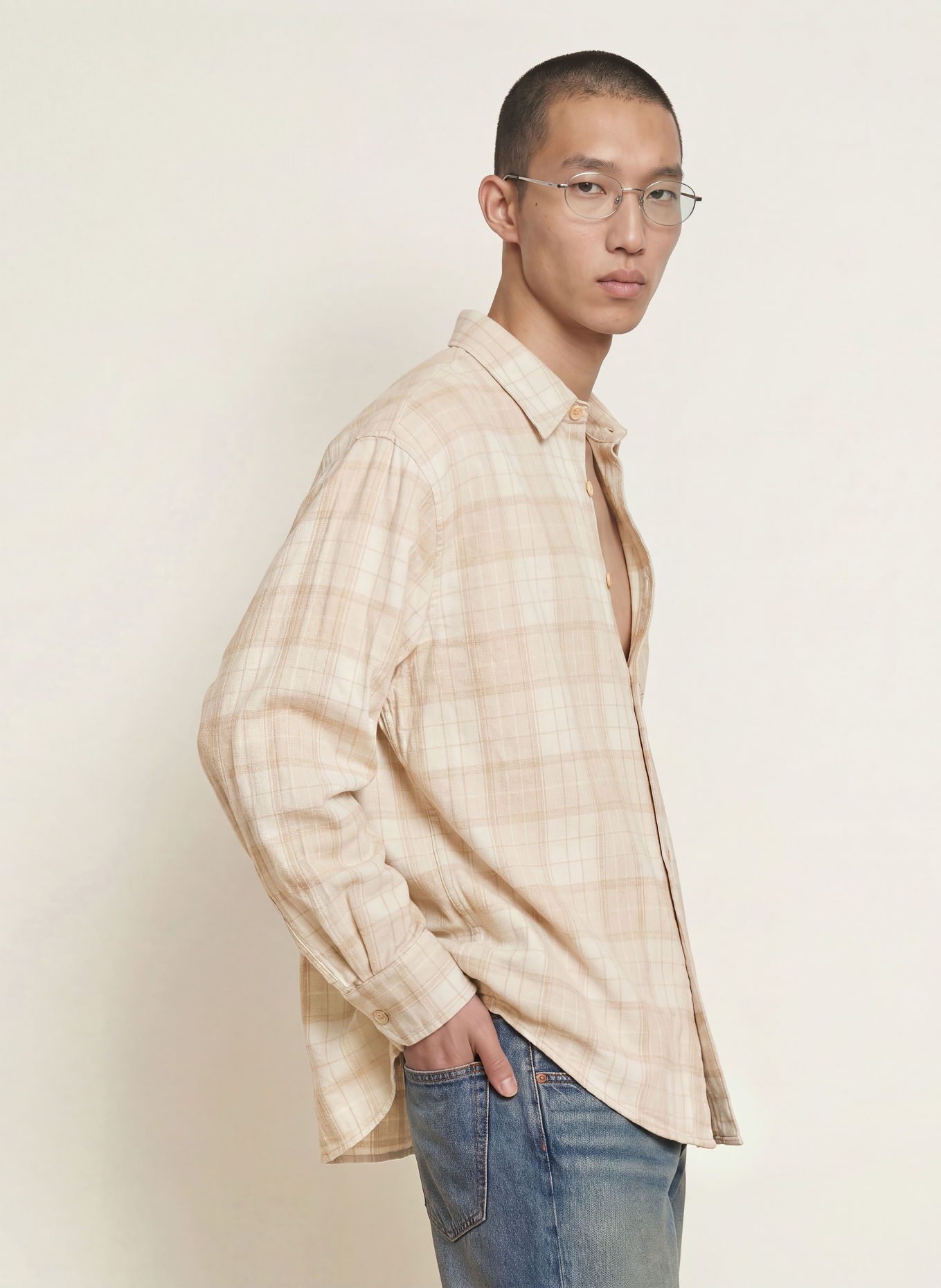 OUR LEGACY Comfort Fit Flannel Shirt: LIGHT GRAY / BEIGE / GRAY