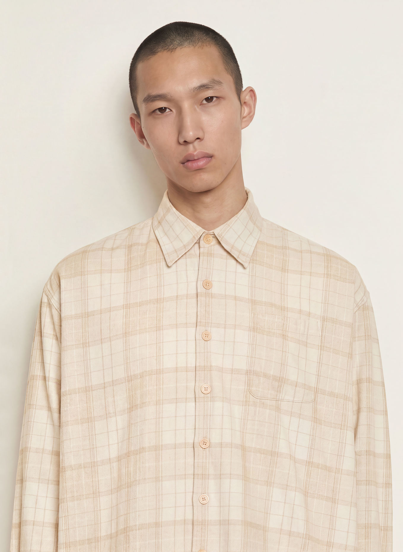 OUR LEGACY Comfort Fit Flannel Shirt: LIGHT GRAY / BEIGE / GRAY