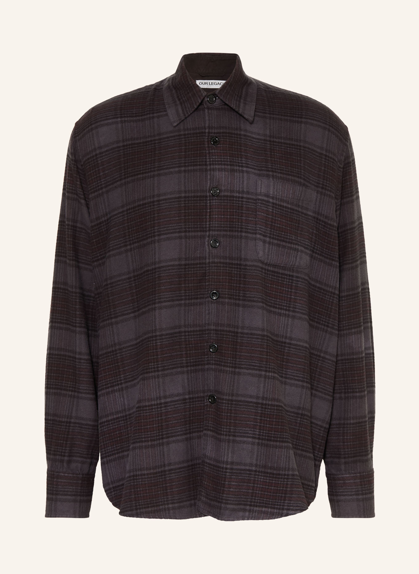 OUR LEGACY ABOVE Oversized Fit Flannel Shirt: DARK GRAY / DARK BROWN / BROWN