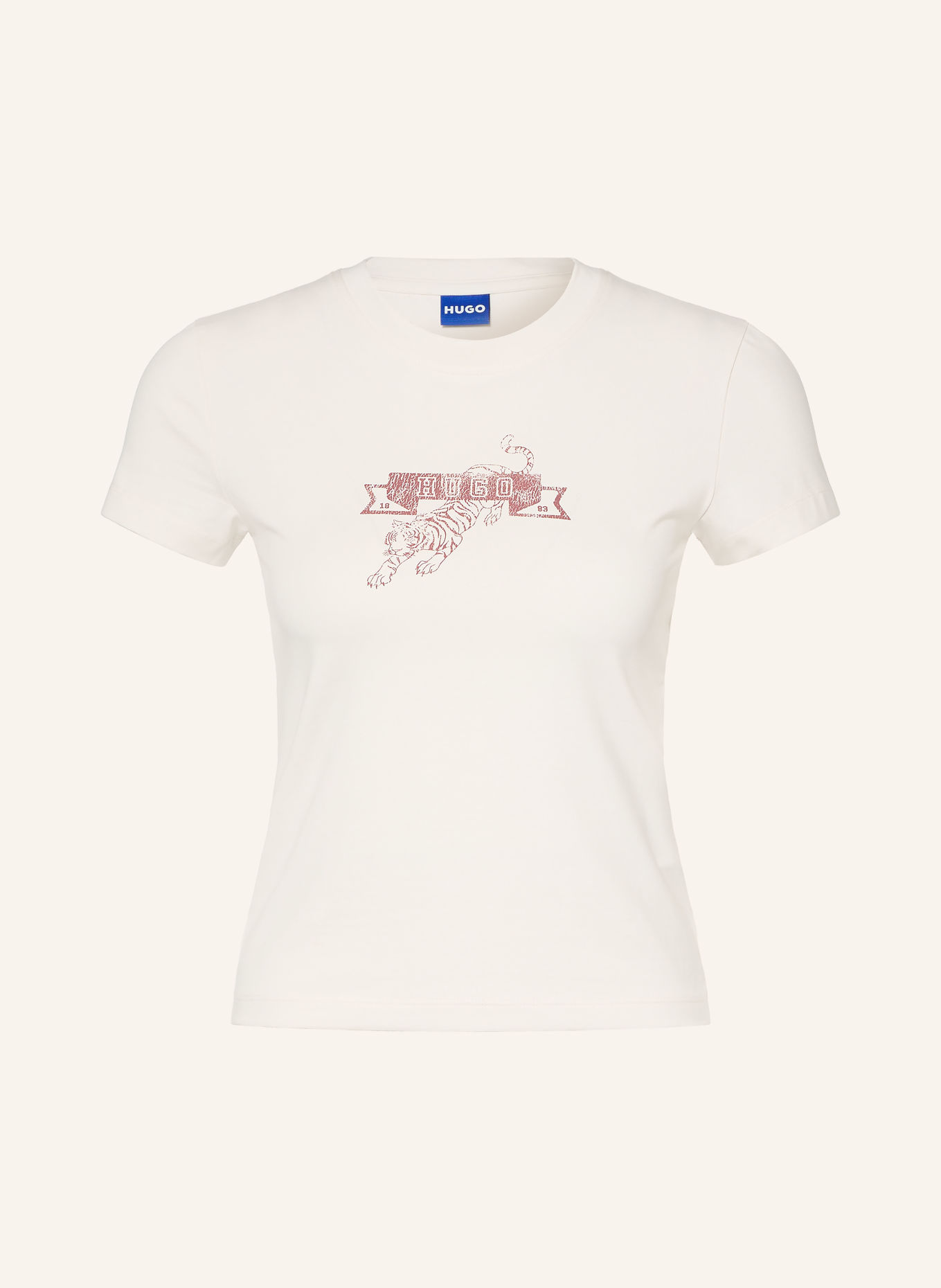 HUGO T-shirt 90'S: WIT / DONKERROOD